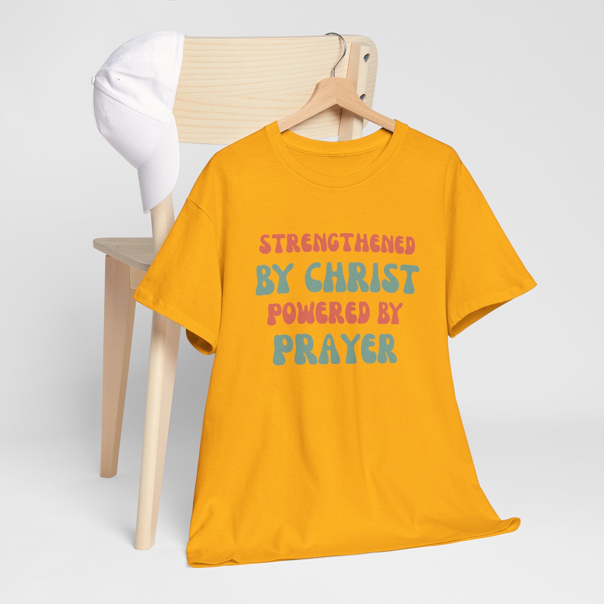Christian T‑Shirt — "Strengthened by Christ, Powered by Prayer" Inspirational Tee