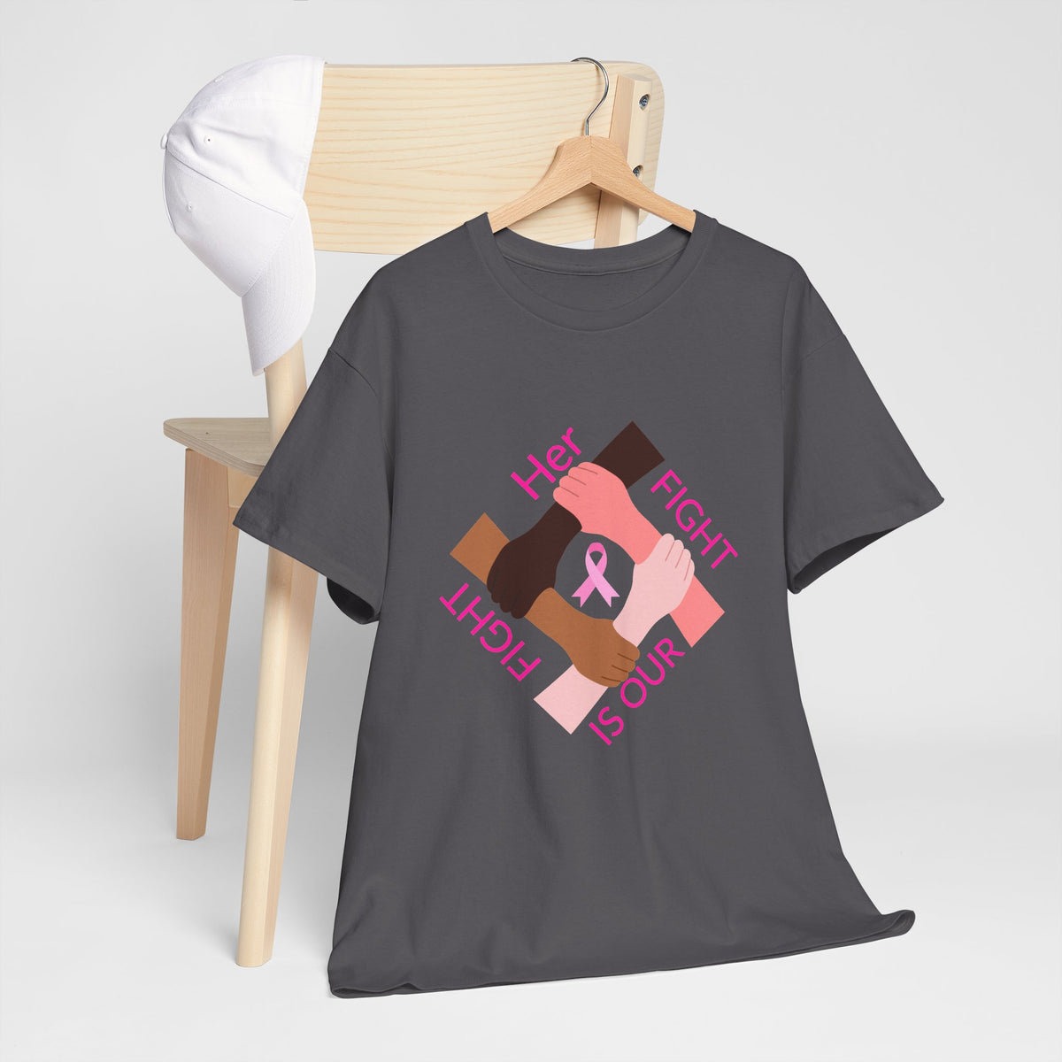 Breast Cancer Awareness Tee —Front of Tee “Our Fight Is Her Fight” and Back of Tee-Pink Ribbon "Sisters in The Fight" Support Shirt