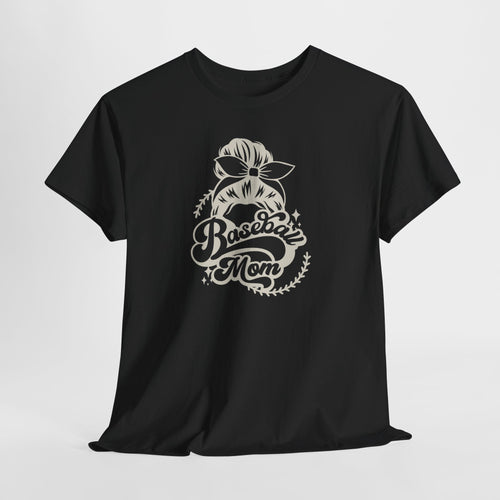 Baseball Mom Tee — Messy Bun Graphic Shirt for Proud Baseball Moms