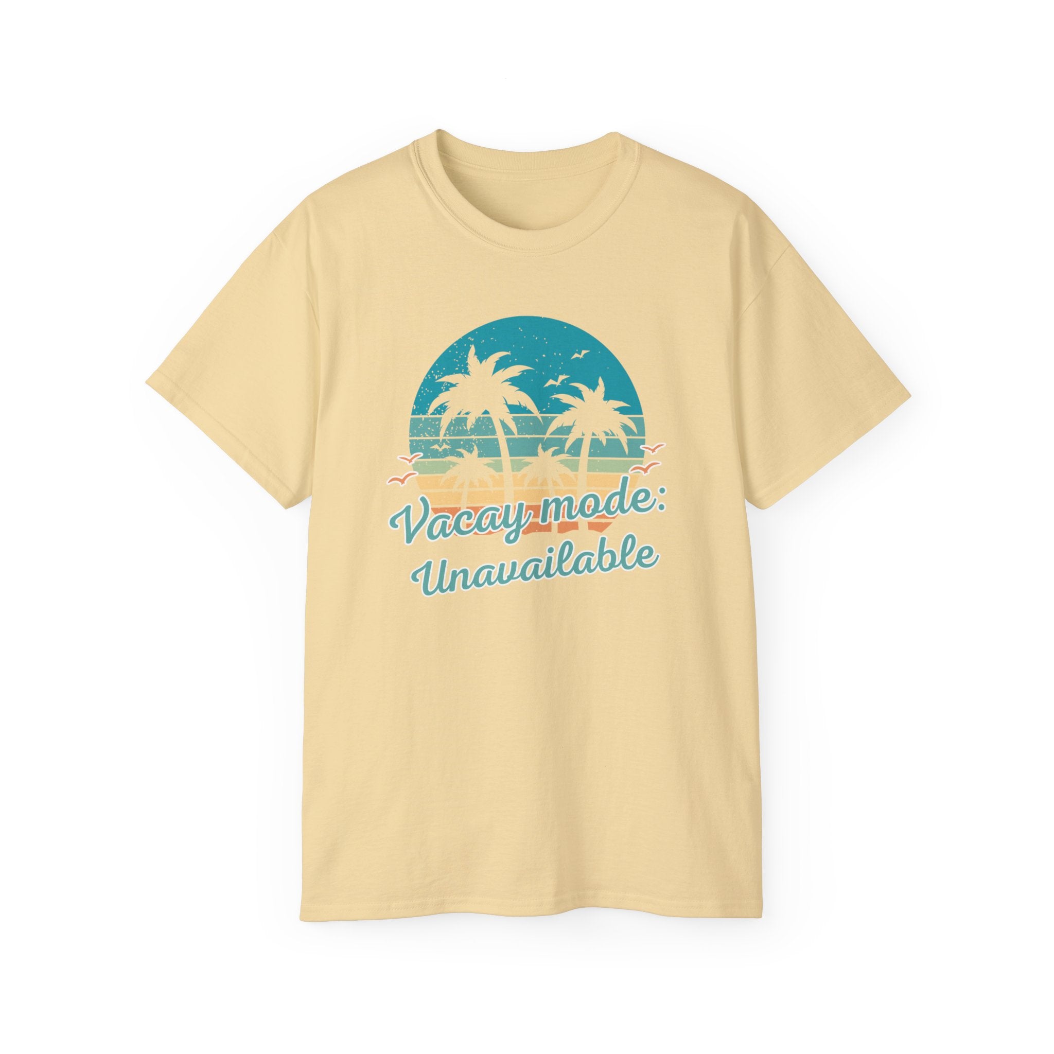 Vacation Mode Tee — Retro Palm Beach Sunset Graphic T-Shirt