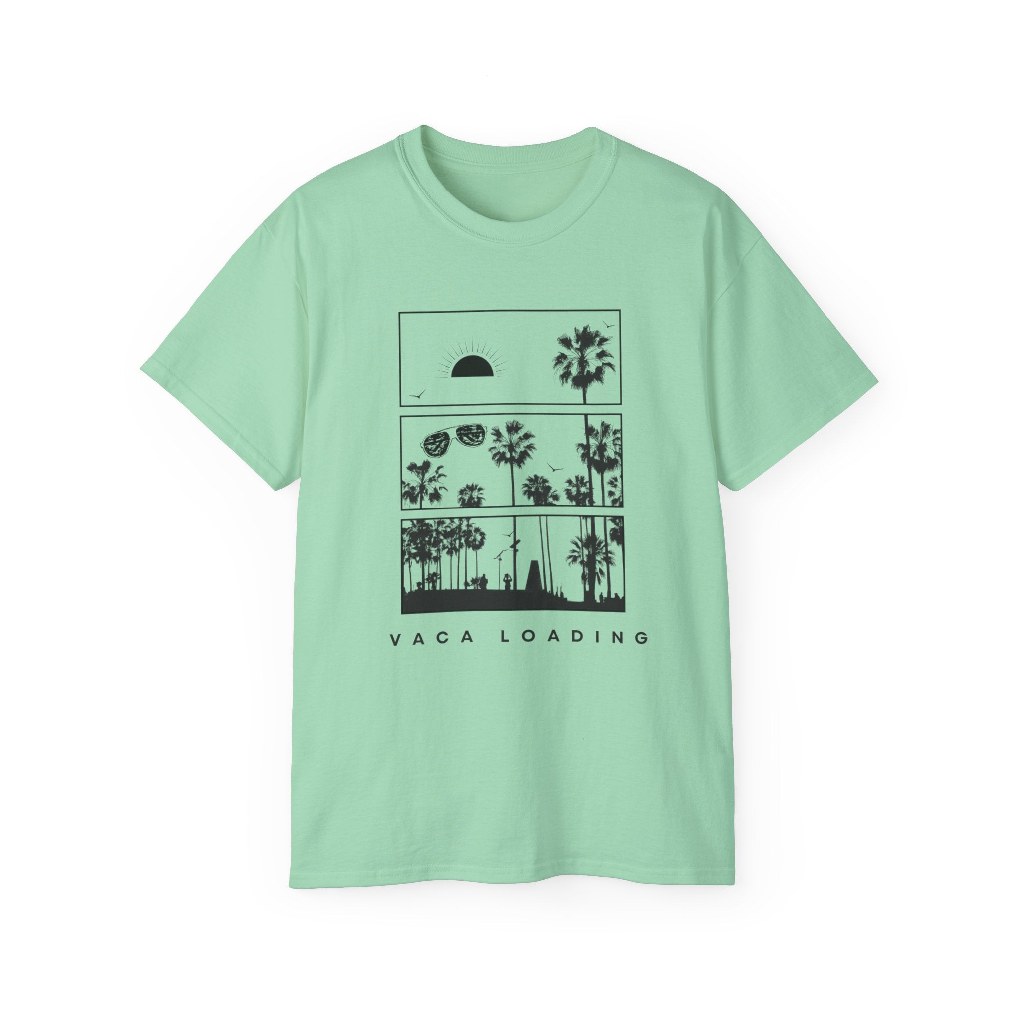 Vacation Loading T‑Shirt — Retro Palm & Sunset Graphic Tee