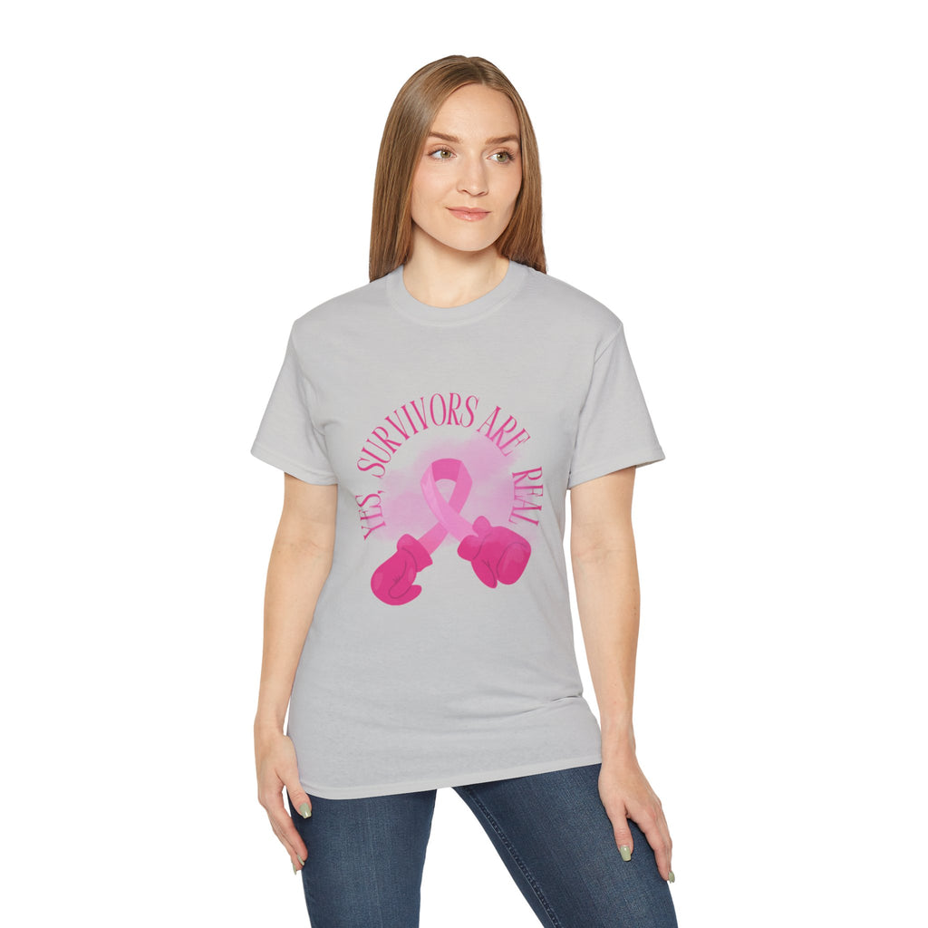 Breast Cancer Survivors Are Real T-Shirt — Pink Ribbon Boxing Gloves Tee