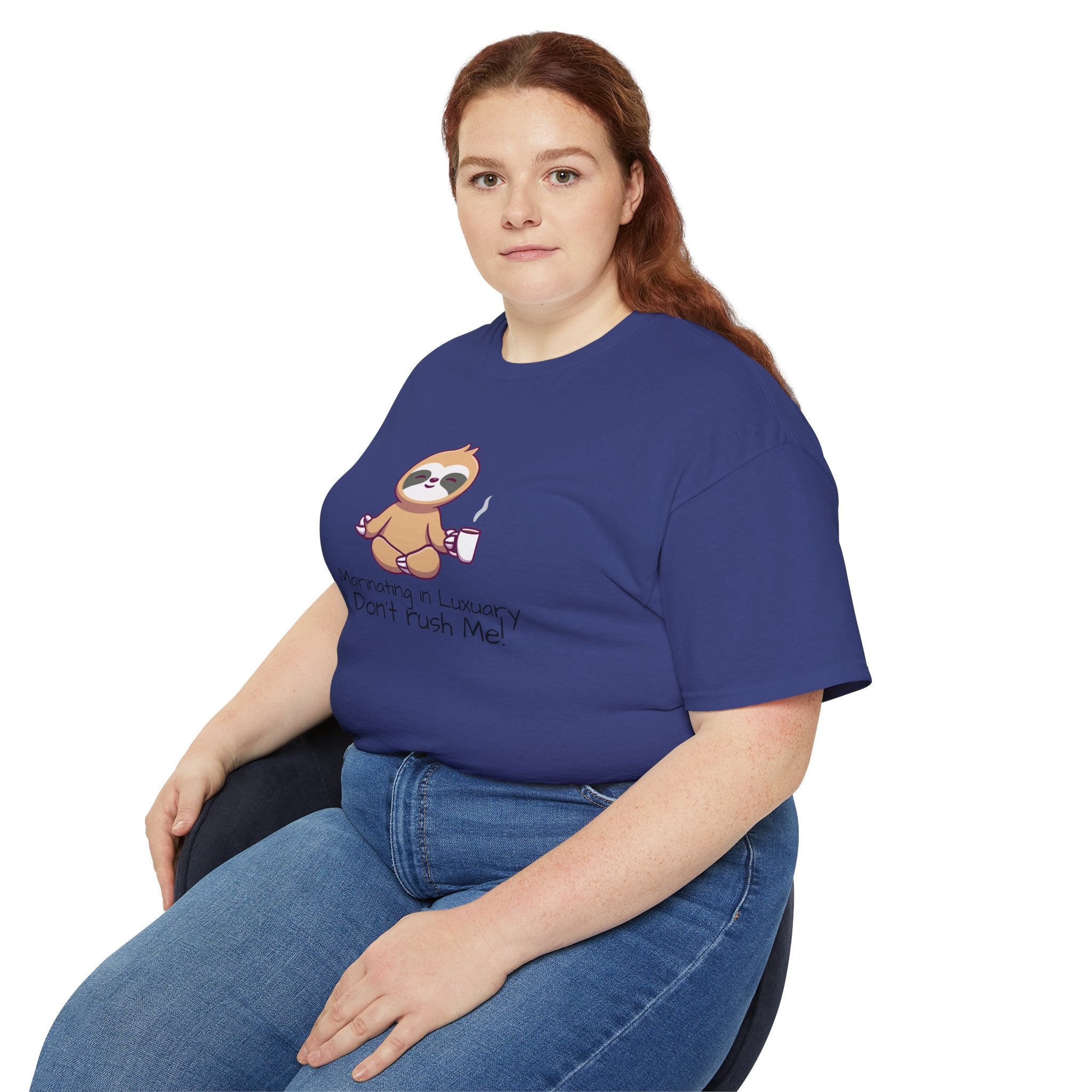 Marinating in Luxury Sloth Tee — "Don't Rush Me" Cute Coffee T-Shirt