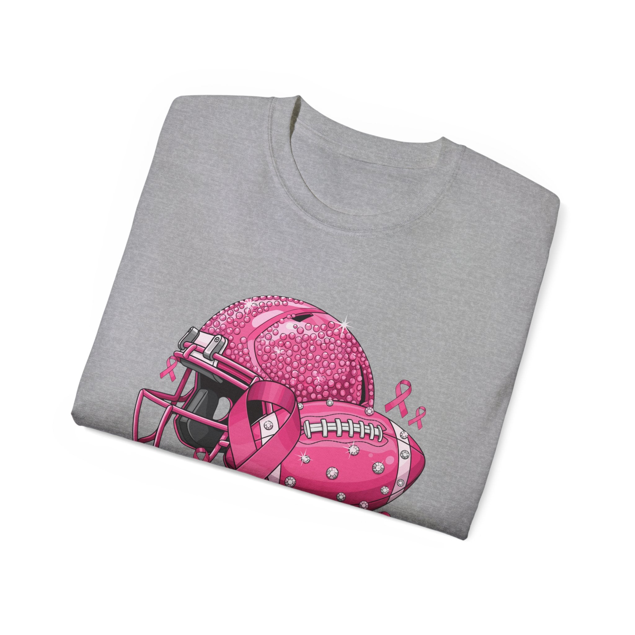 Breast Cancer Awareness Football Helmet T-Shirt – Pink Ribbon Support Tee