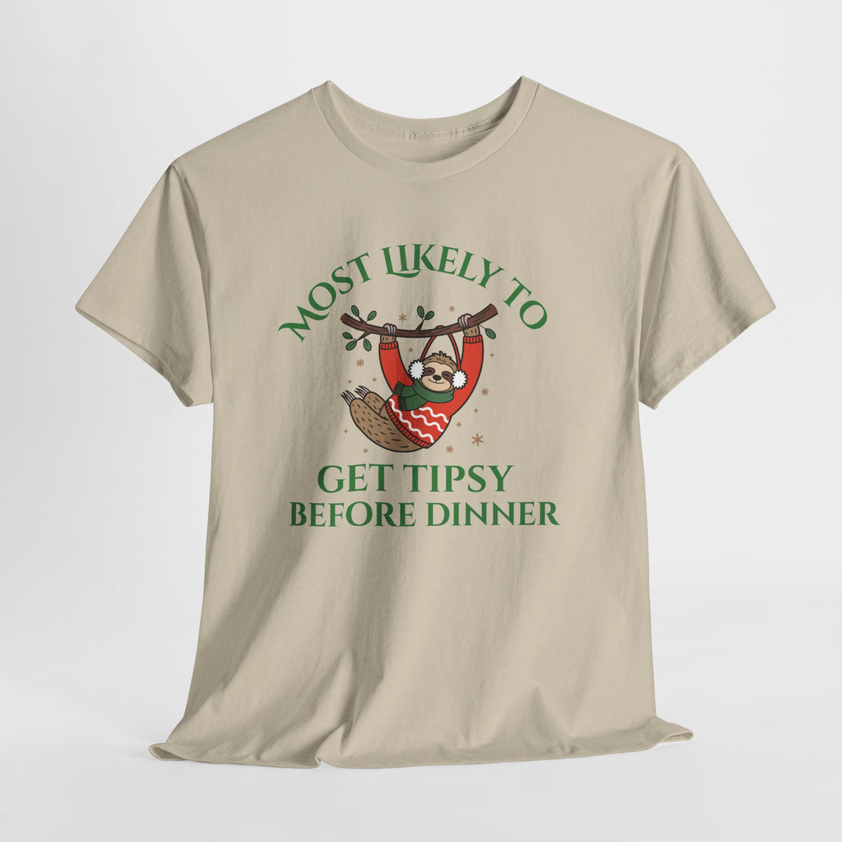 Most Likely to Get Tipsy Before Dinner Christmas Sloth T-Shirt