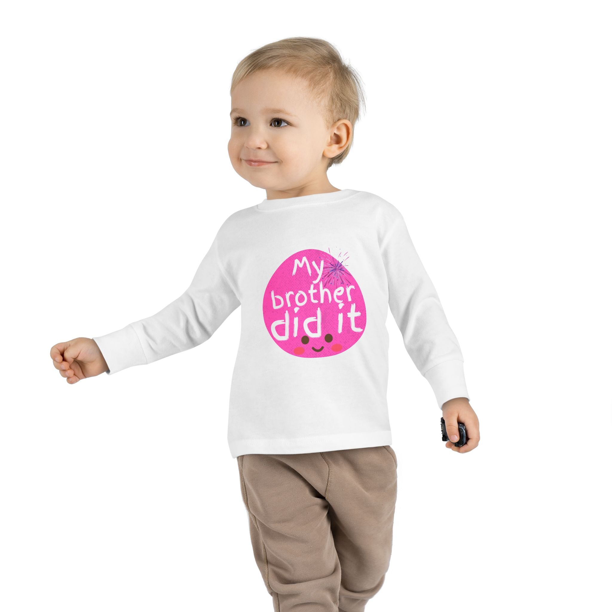 Toddler Long Sleeve Tee — "My Brother Did It" Cute Pink Kids Shirt