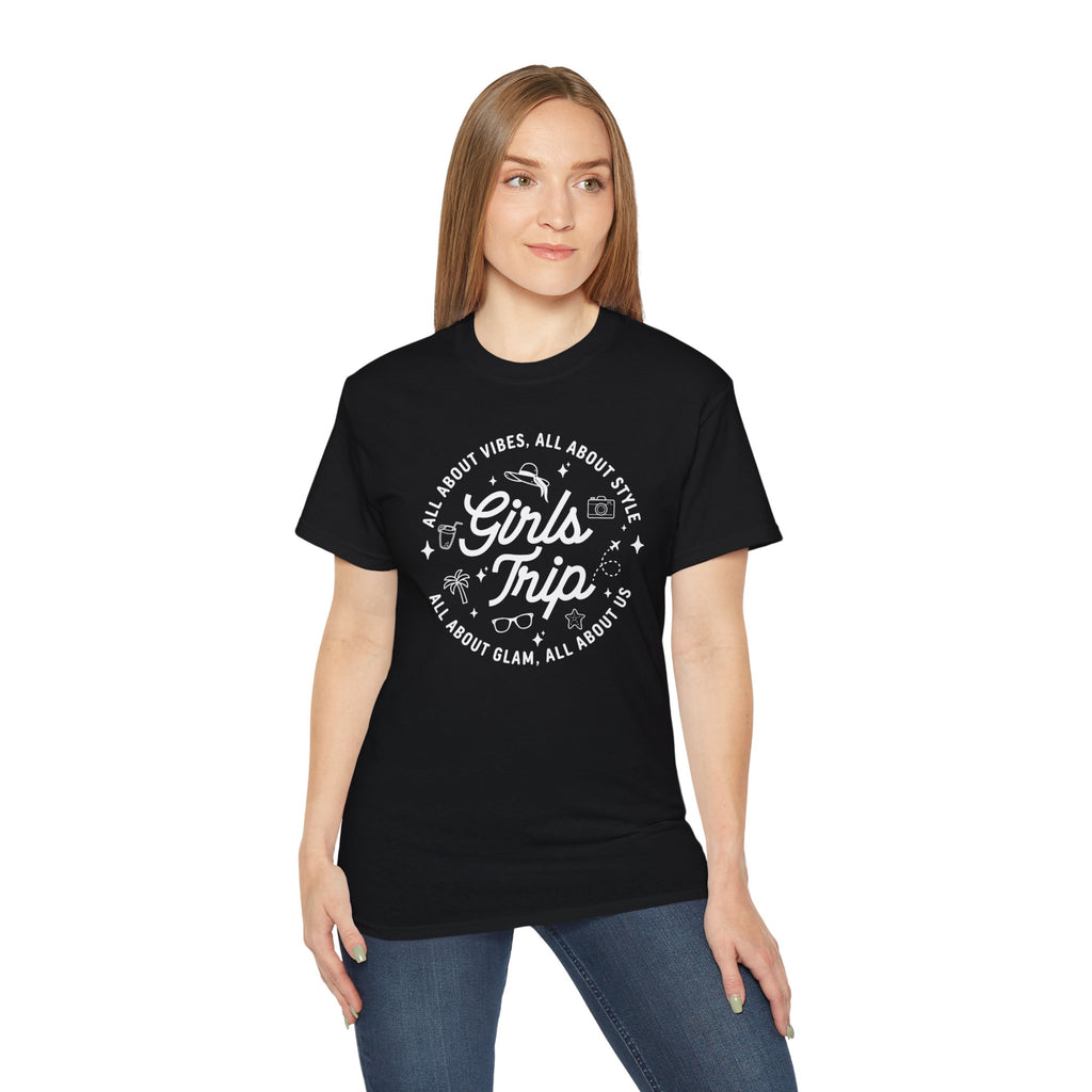 Girls Trip T-Shirt — 'All About Vibes, All About Style' Graphic Tee for Bachelorette & Vacation