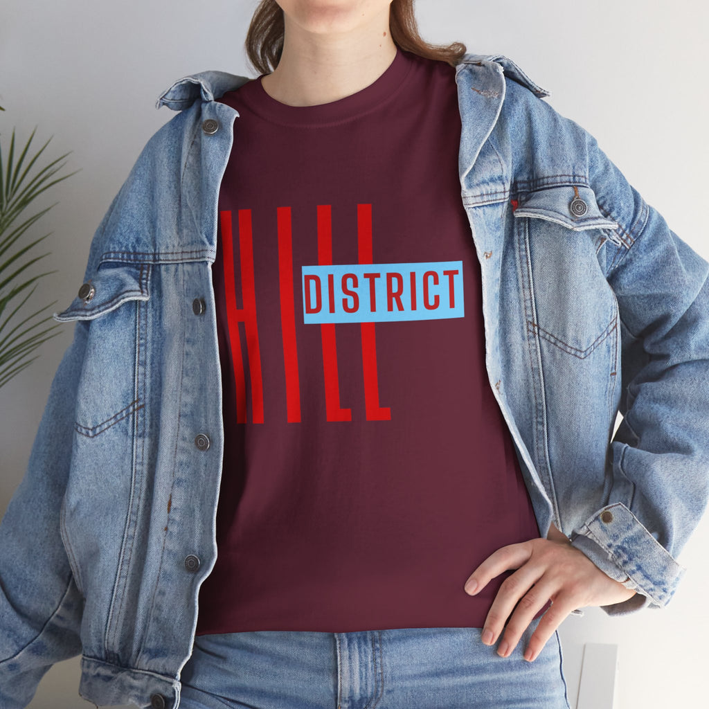 Hill District T-Shirt — Retro Red & Blue 'DISTRICT' Graphic Tee