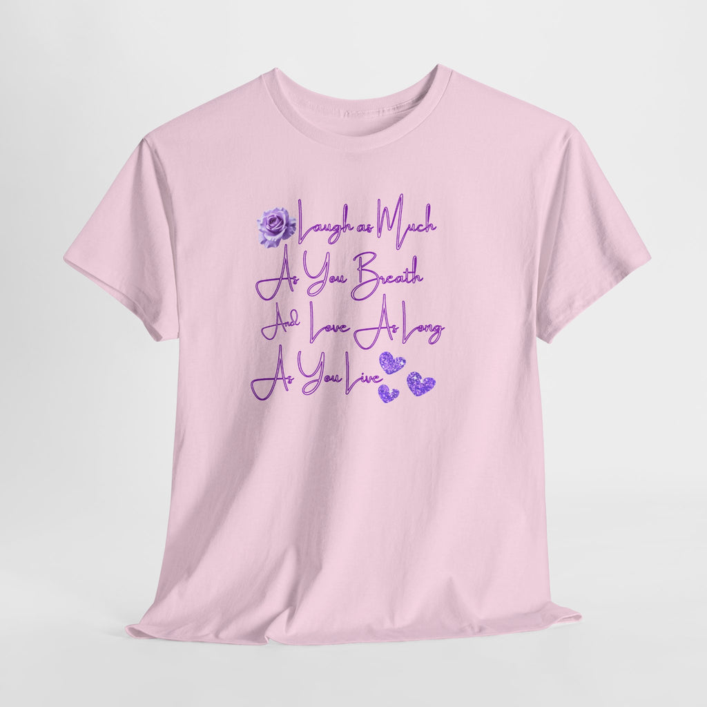 Inspirational Script Tee — "Breathe, Believe, Love" Purple Handwritten Design