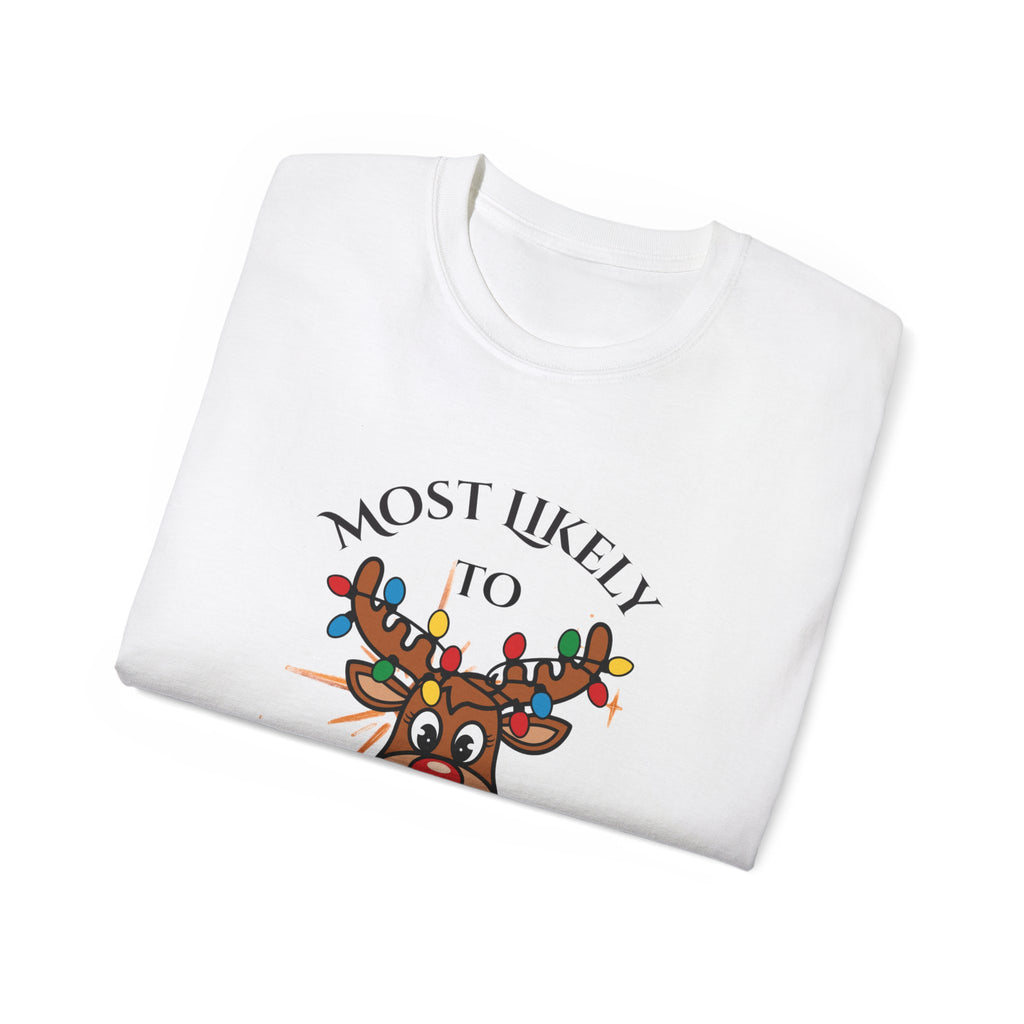 Playful Holiday Tee: Most Likely to Flirt with Santa, Unisex Cotton T-Shirt, Christmas Gift, Festive Humor Shirt, Winter Party Wear, [...]