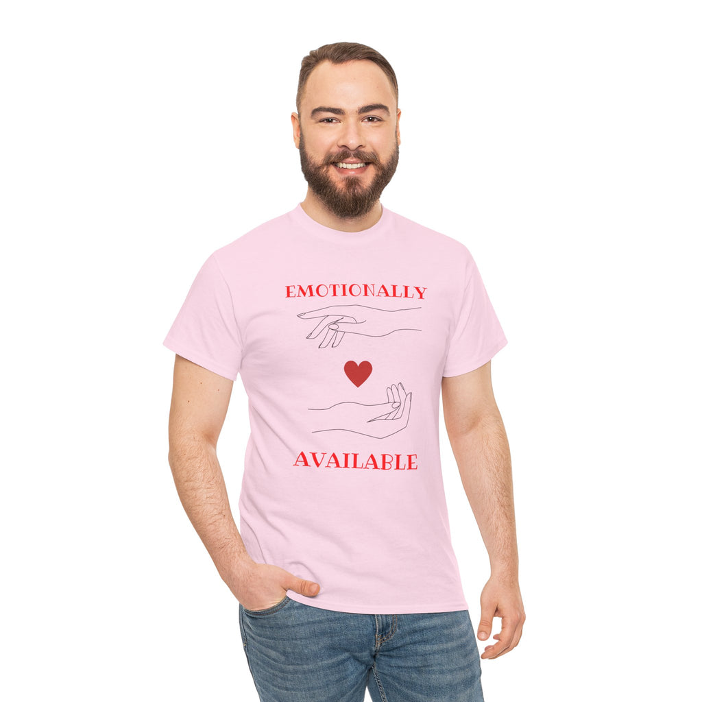 T-Shirt — "Emotionally Available" Minimal Heart Line Art Tee