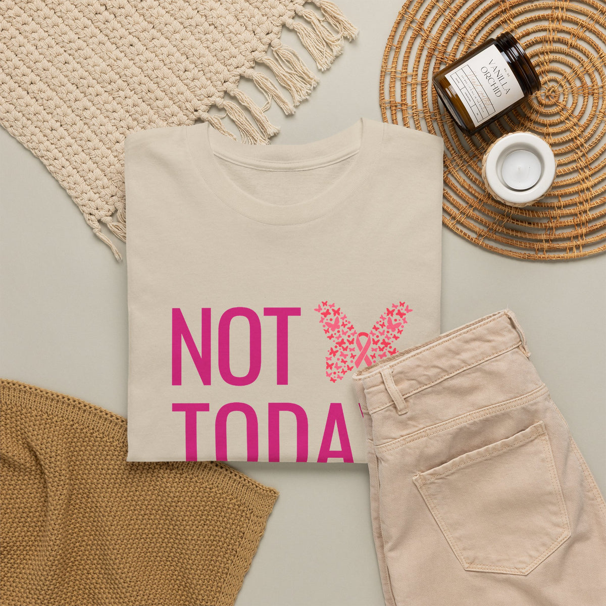 Not Today Cancer T-Shirt — Pink Butterfly Breast Cancer Awareness Tee