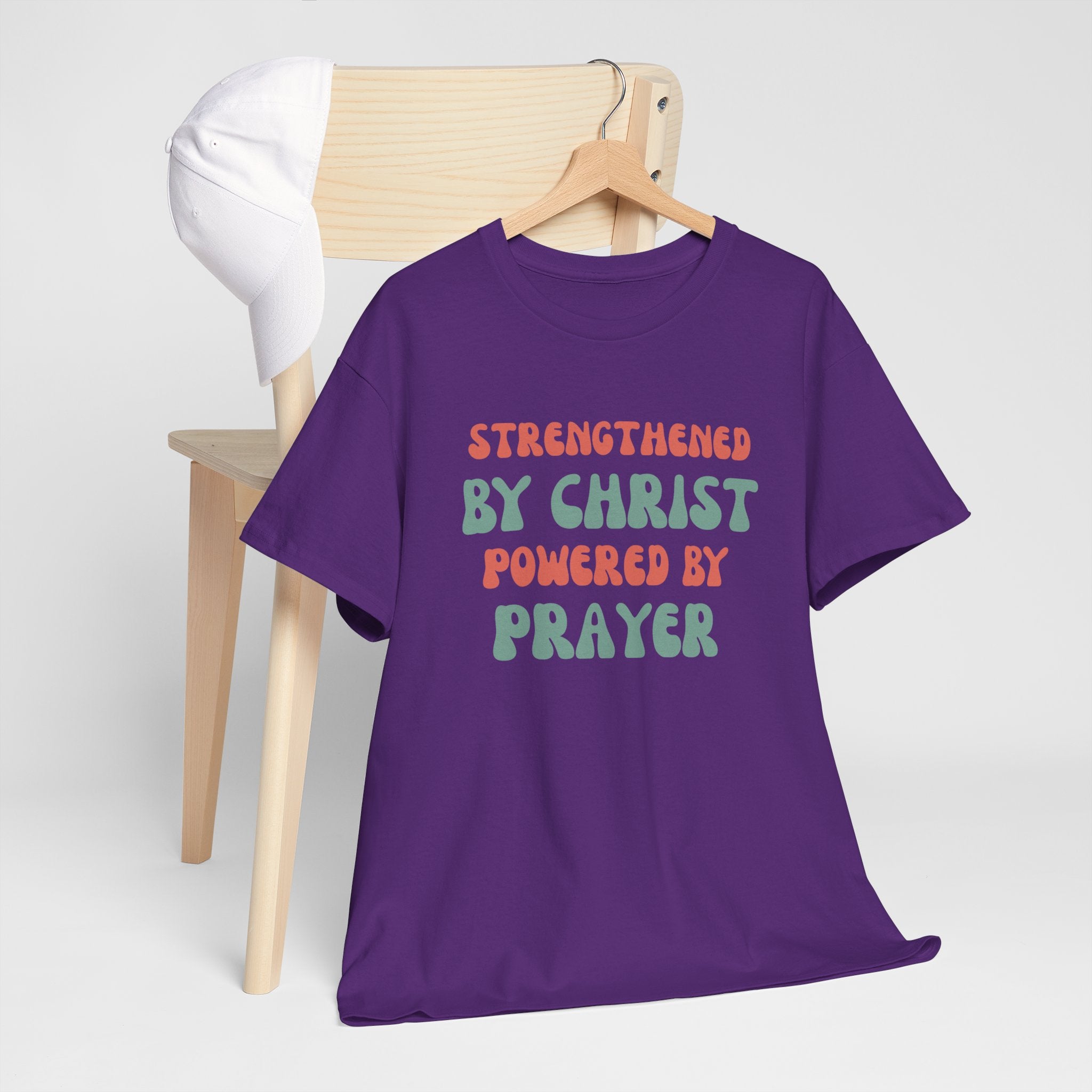 Christian T‑Shirt — "Strengthened by Christ, Powered by Prayer" Inspirational Tee