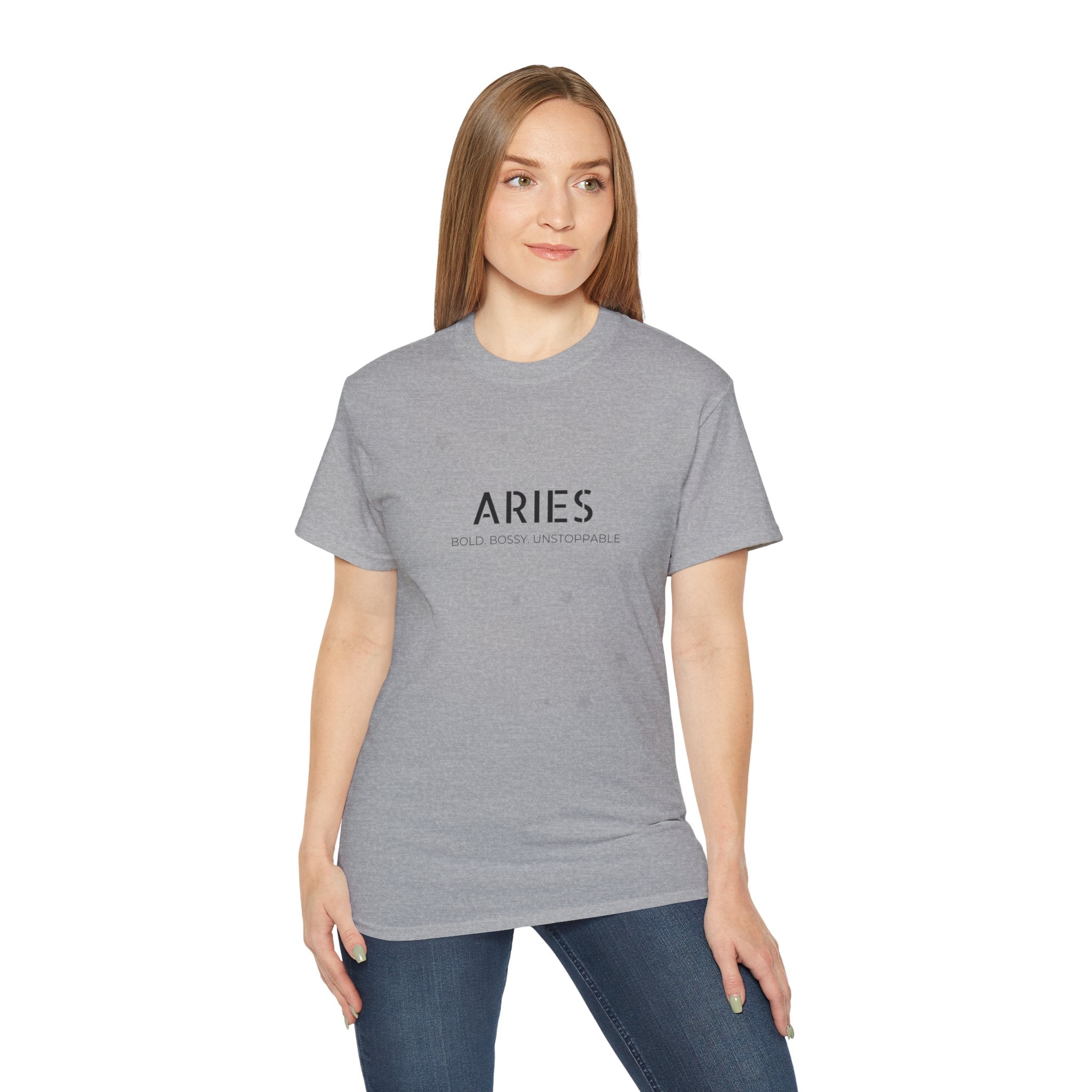 Aries Zodiac T‑Shirt — Minimal Astrology Tee ("ARIES: Bold, Brave, Independent")