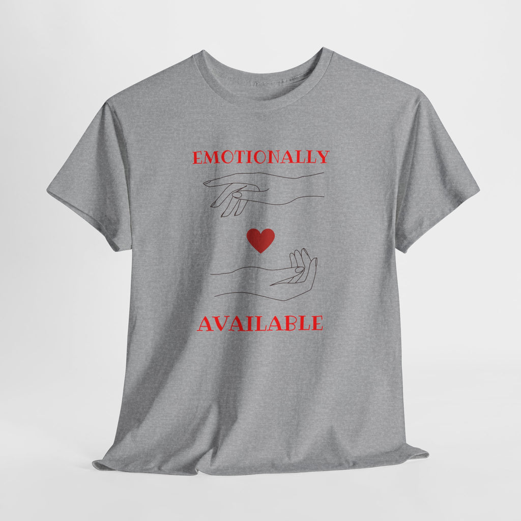 T-Shirt — "Emotionally Available" Minimal Heart Line Art Tee