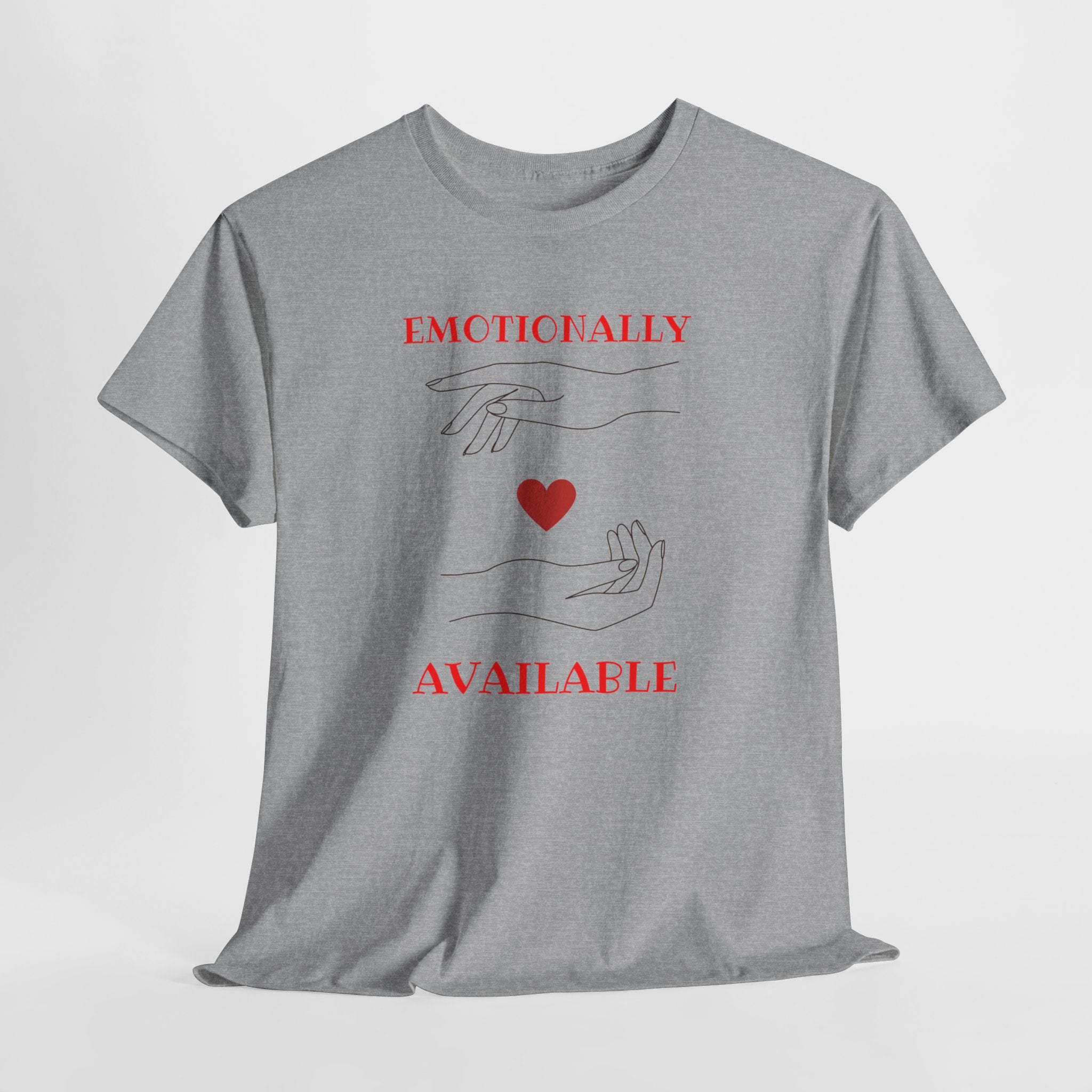 T-Shirt — "Emotionally Available" Minimal Heart Line Art Tee