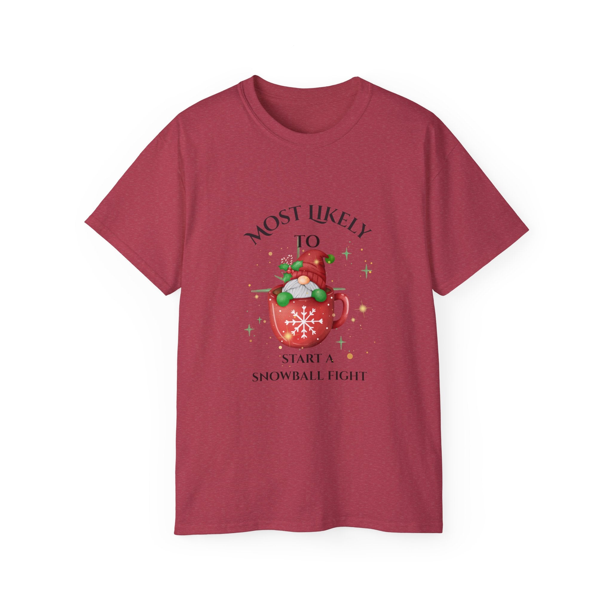 Mostly Likely to Start a Snowball Fight Cotton Tee - Fun Winter Shirt, Holiday Gift, Christmas Apparel, Cool Snow Day Outfit, Festive Party Top
