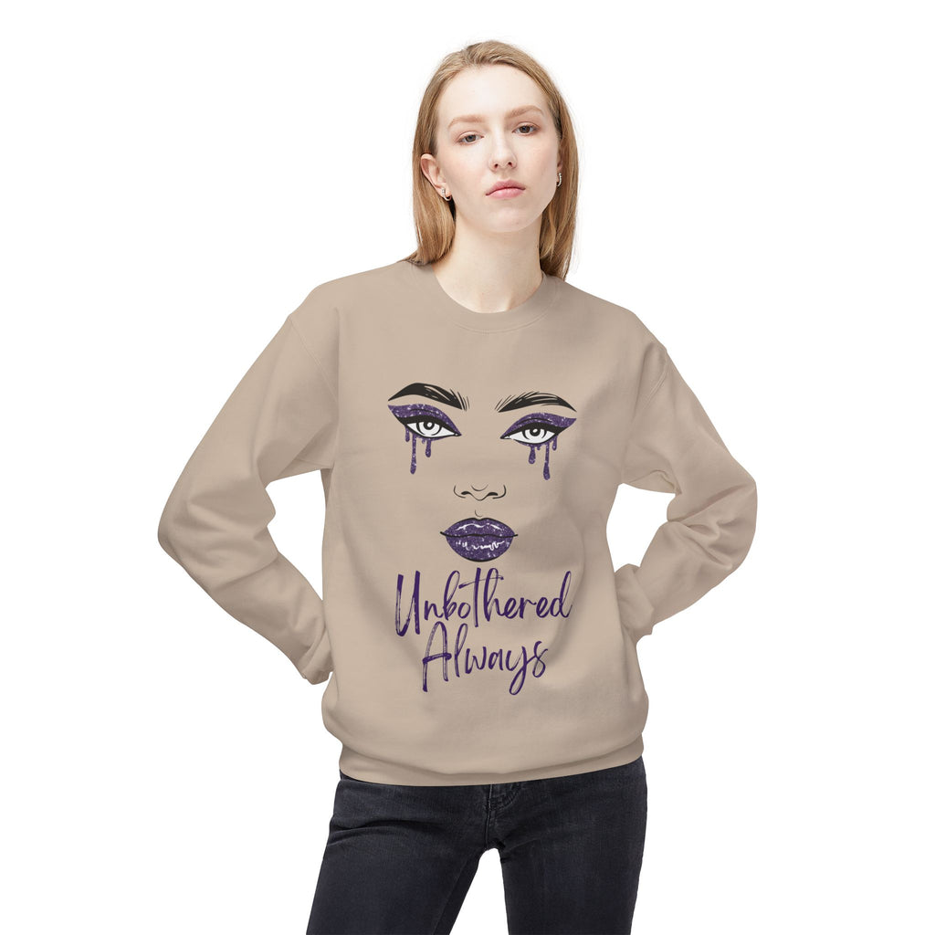 Unbothered Always Crewneck Sweatshirt — Glam Dripping Makeup Graphic