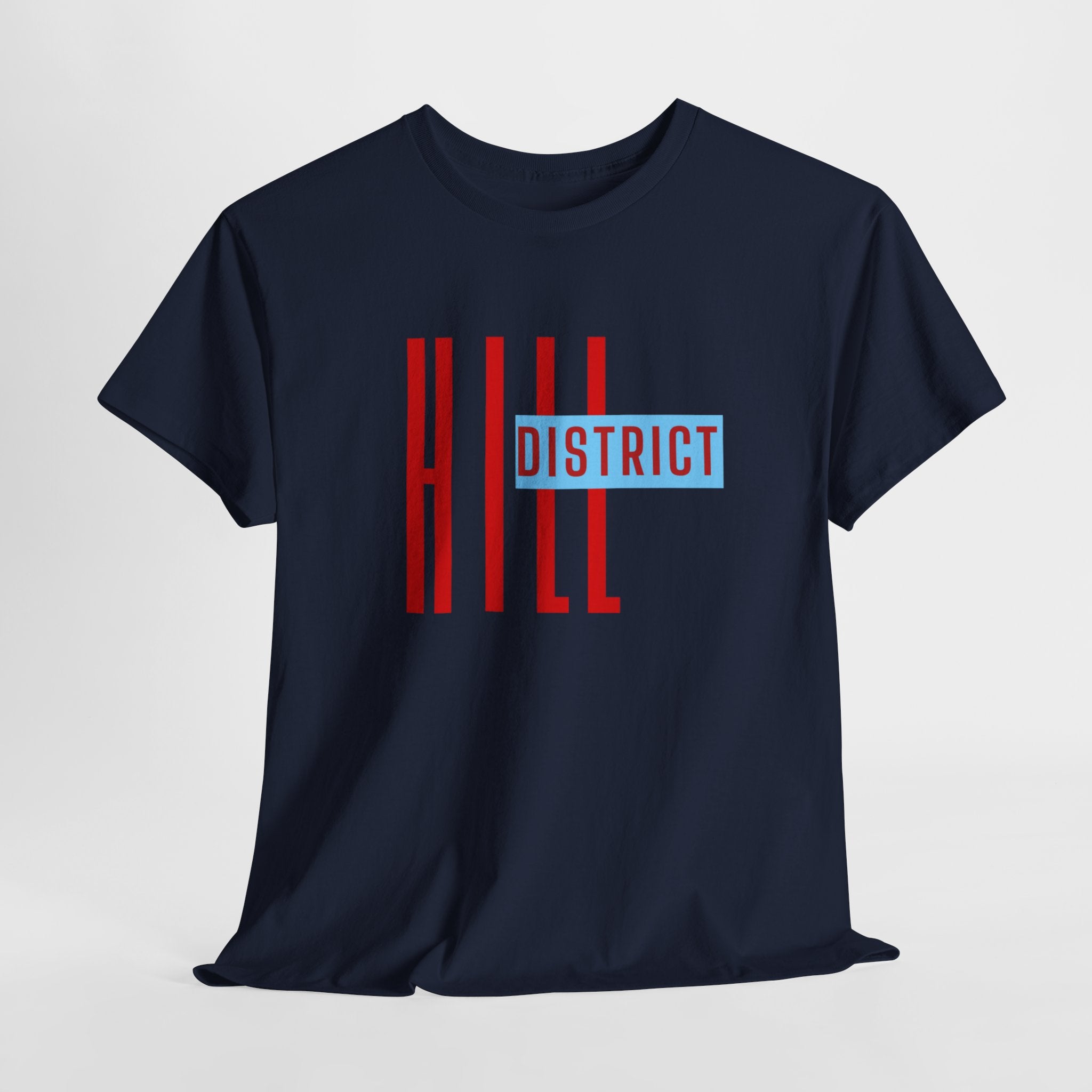 Hill District T-Shirt — Retro Red & Blue 'DISTRICT' Graphic Tee