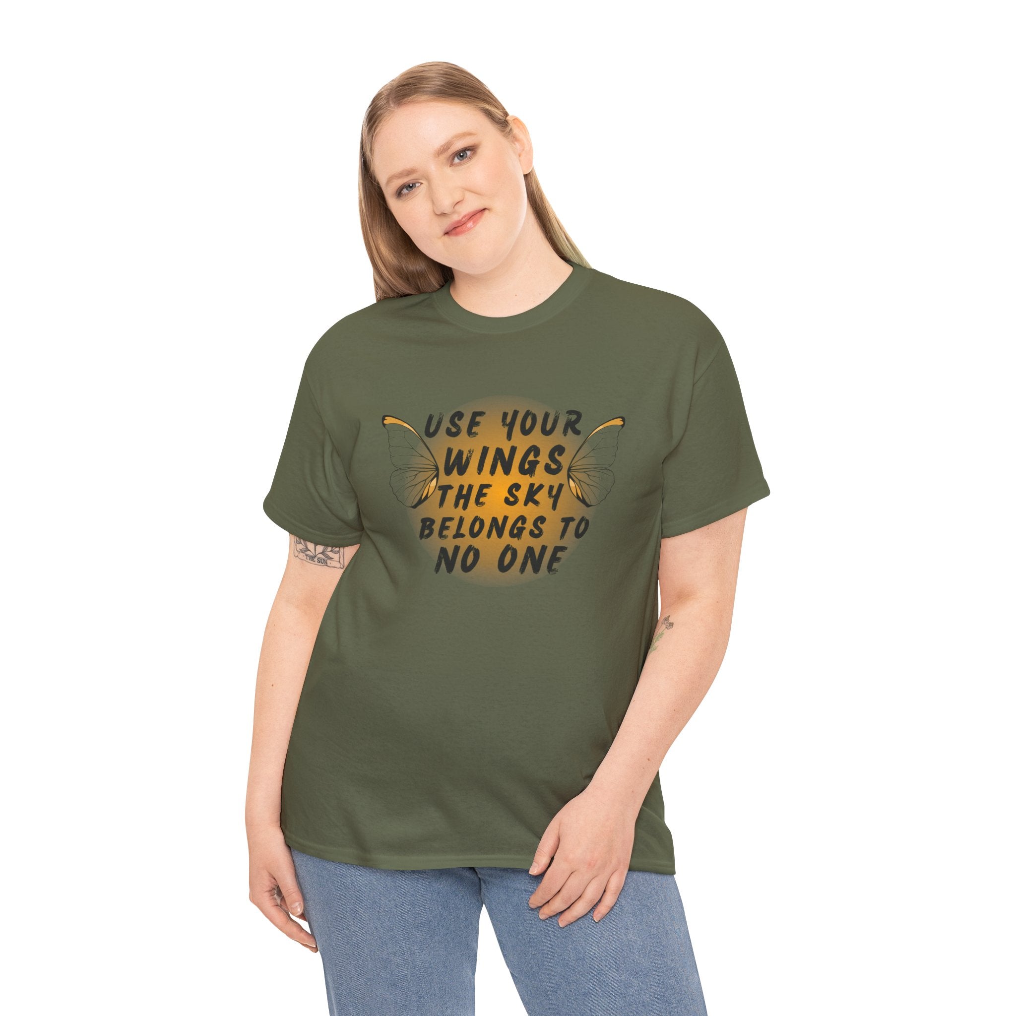 T-Shirt — "Use Your Wings, The Sky Belongs to No One" Inspirational Graphic Tee
