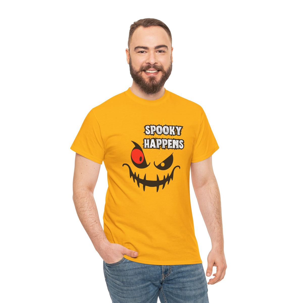 Spooky Happens Halloween T-Shirt — Creepy Jack-O'-Lantern Face Tee
