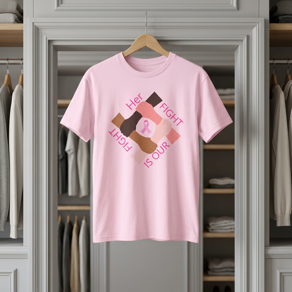 Breast Cancer Awareness Tee — “Our Fight Is Her Fight” Pink Ribbon Support Shirt