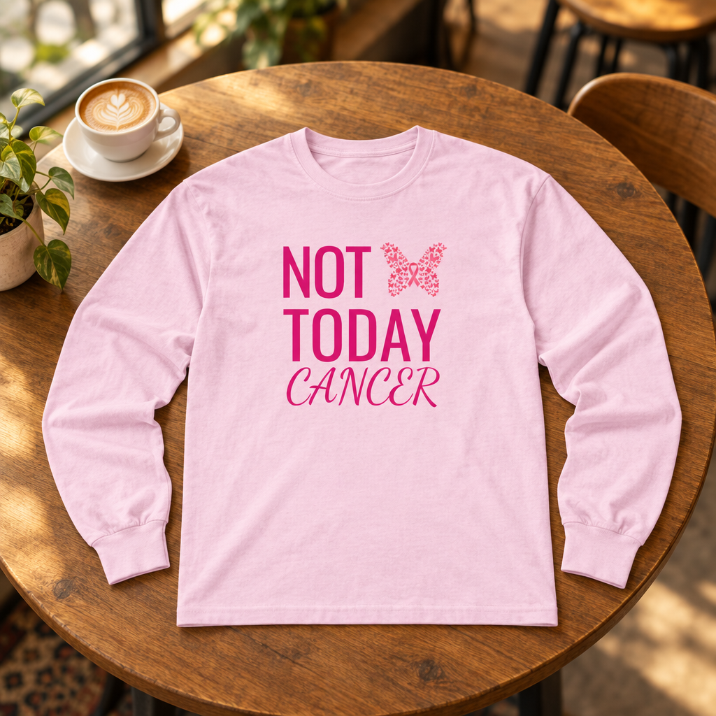 Not Today Cancer Long Sleeve Tee — Pink Breast Cancer Awareness Shirt