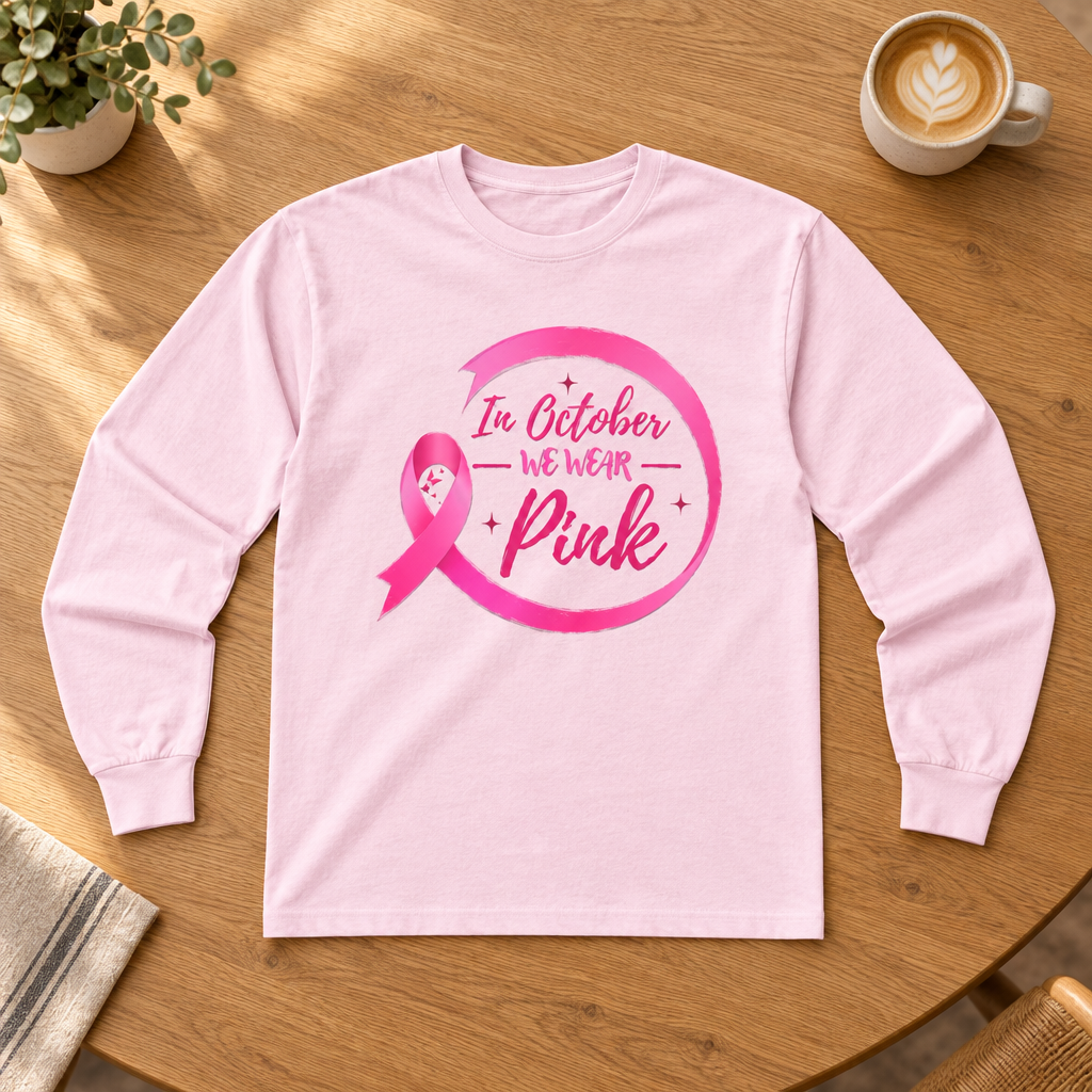 Breast Cancer Awareness Long Sleeve Tee — "In October We Wear Pink"