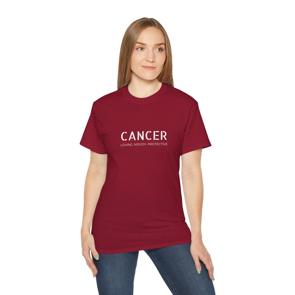 Cancer Zodiac Tee — "Loving. Moody. Protective." Astrological Birthsign T-Shirt