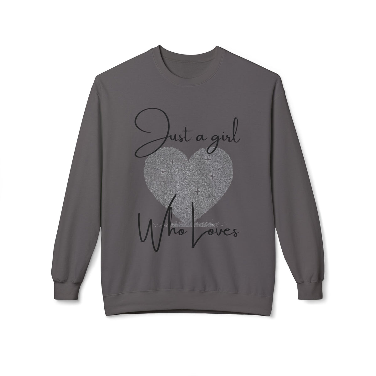 Crewneck Sweatshirt - Glitter Heart "Just a girl who loves" Cozy Graphic Pullover