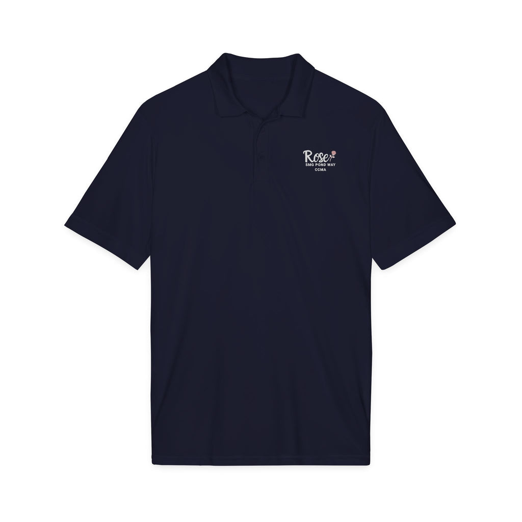 Rose Women's Polo Work Shirt White Script with a Rose