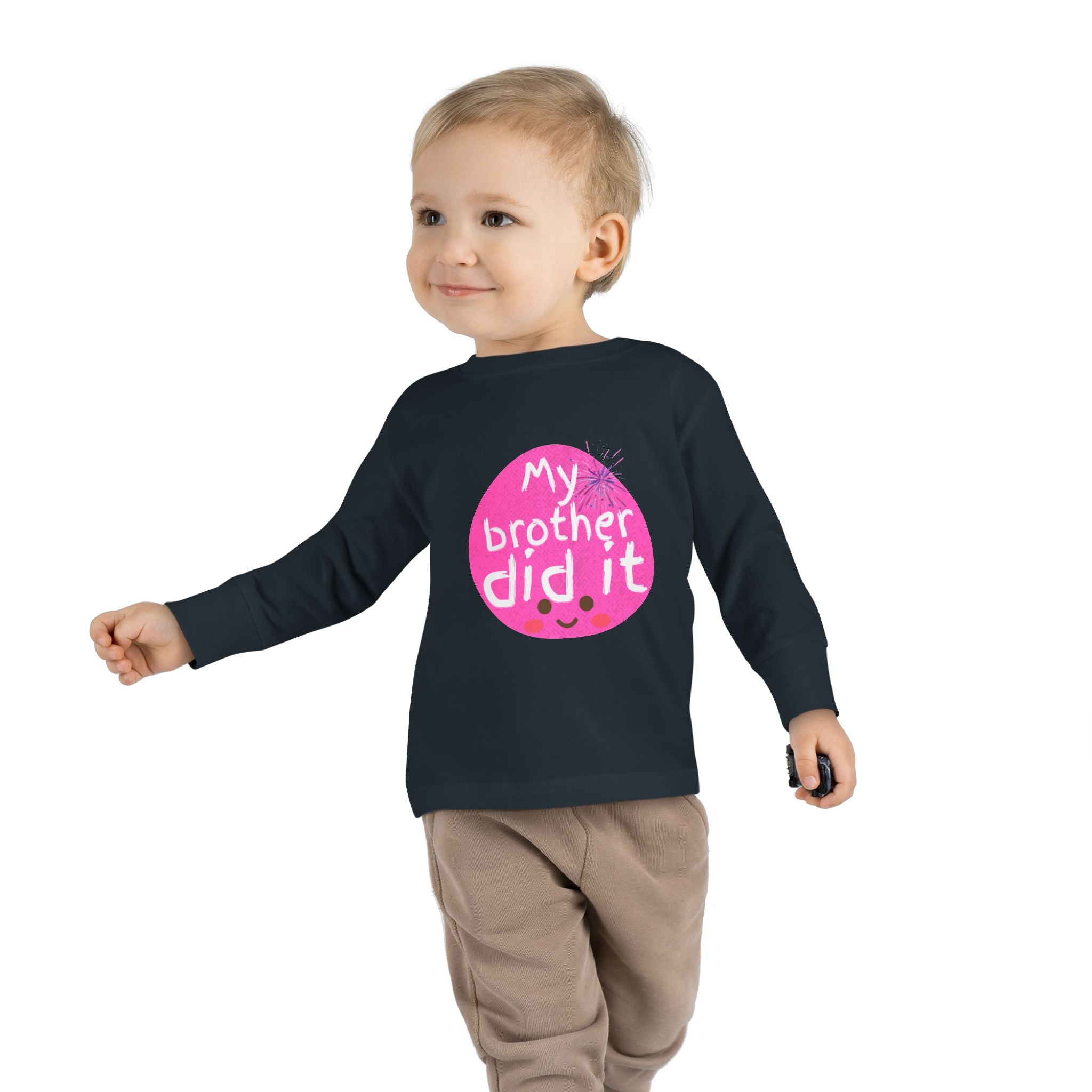 Toddler Long Sleeve Tee — "My Brother Did It" Cute Pink Kids Shirt