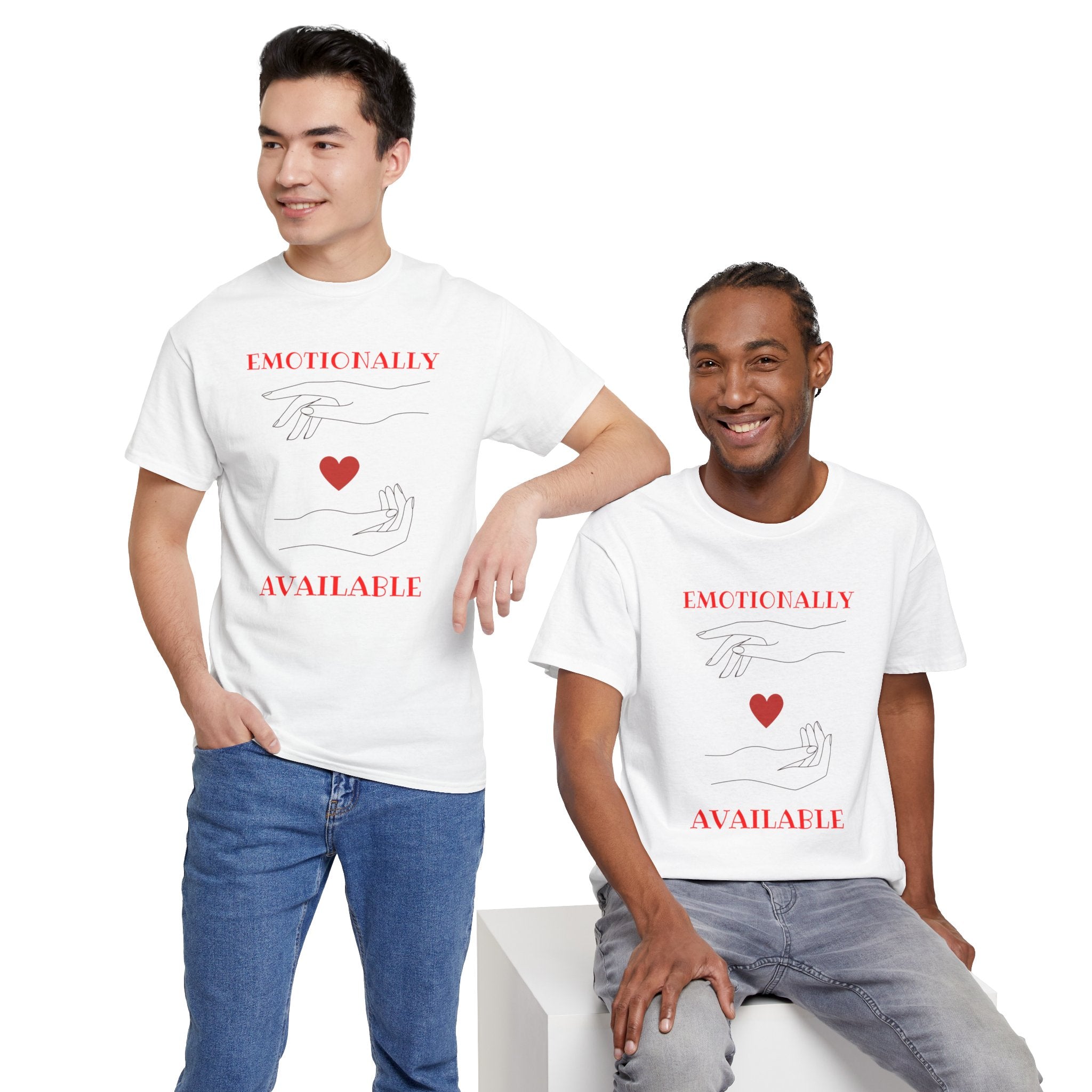 T-Shirt — "Emotionally Available" Minimal Heart Line Art Tee