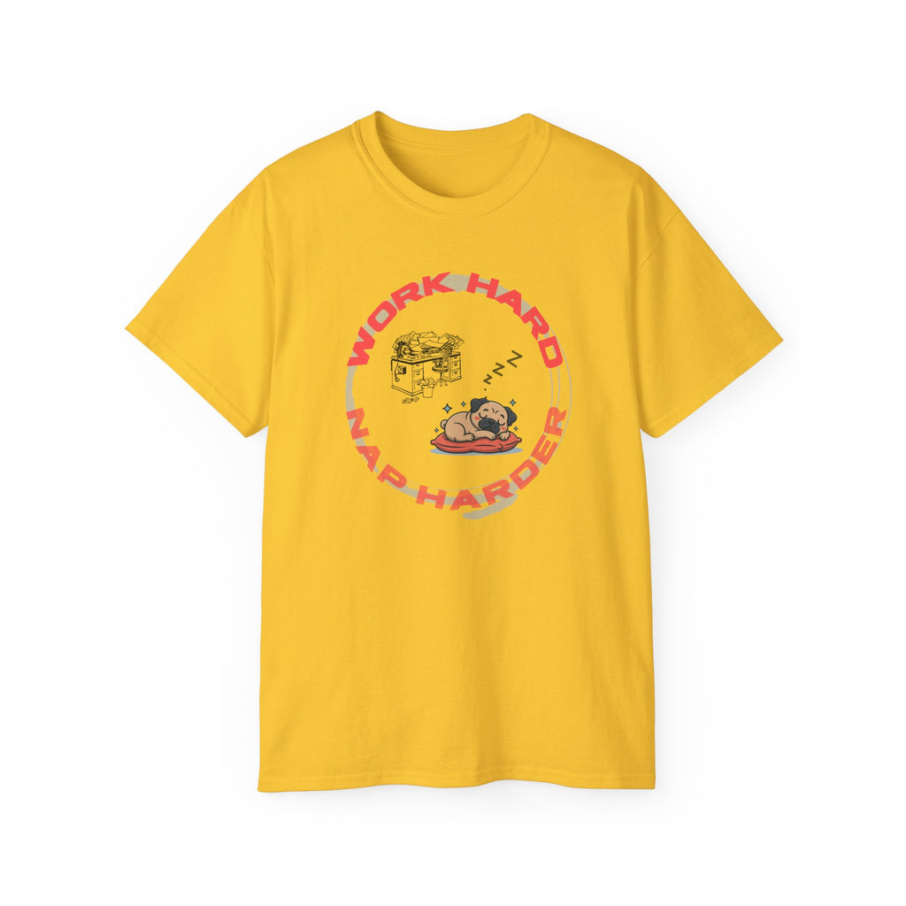 Work Hard Nap Harder T‑Shirt — Funny Sleep Lover Graphic Tee
