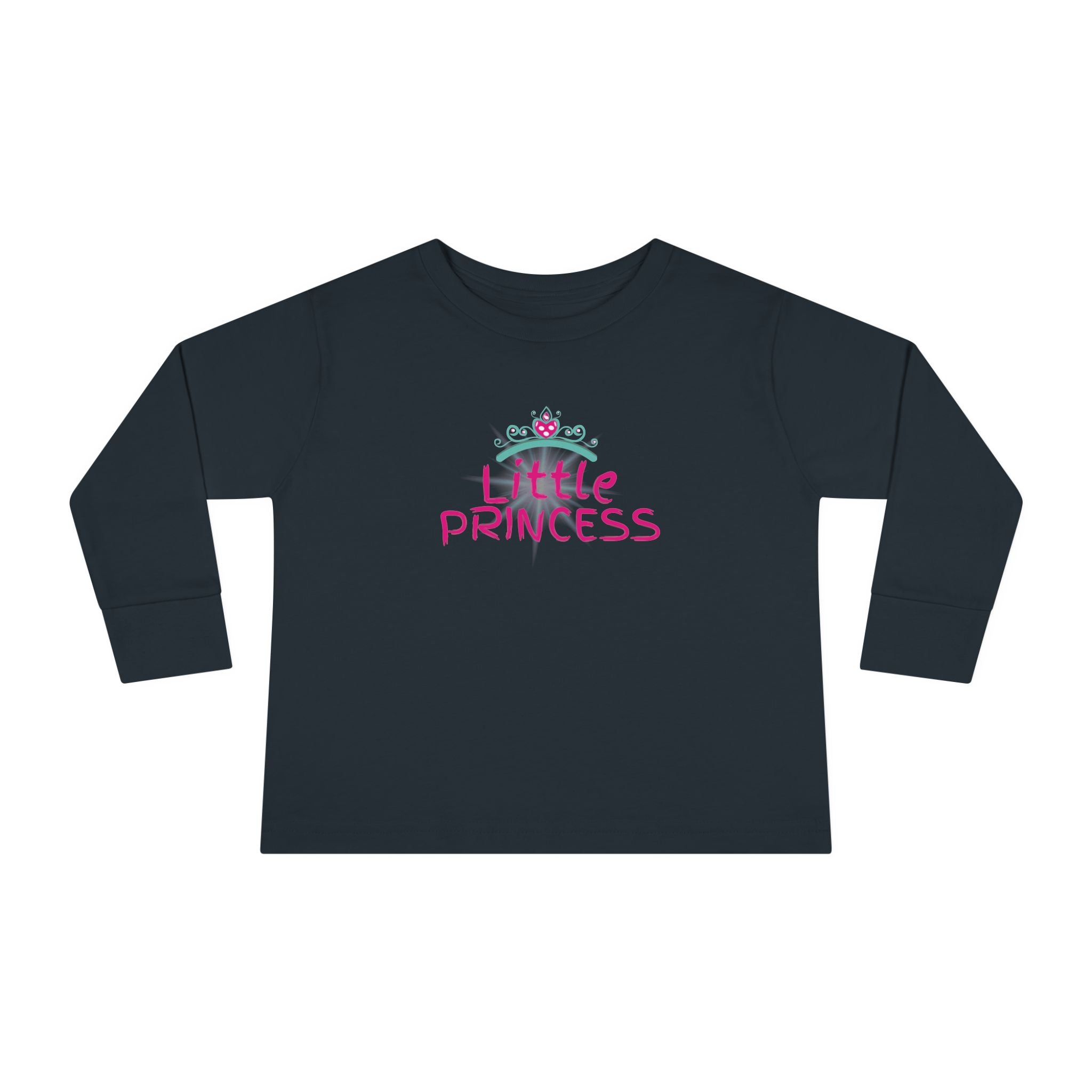 Little Princess Toddler Long Sleeve Tee – Pink Tiara & Heart Graphic