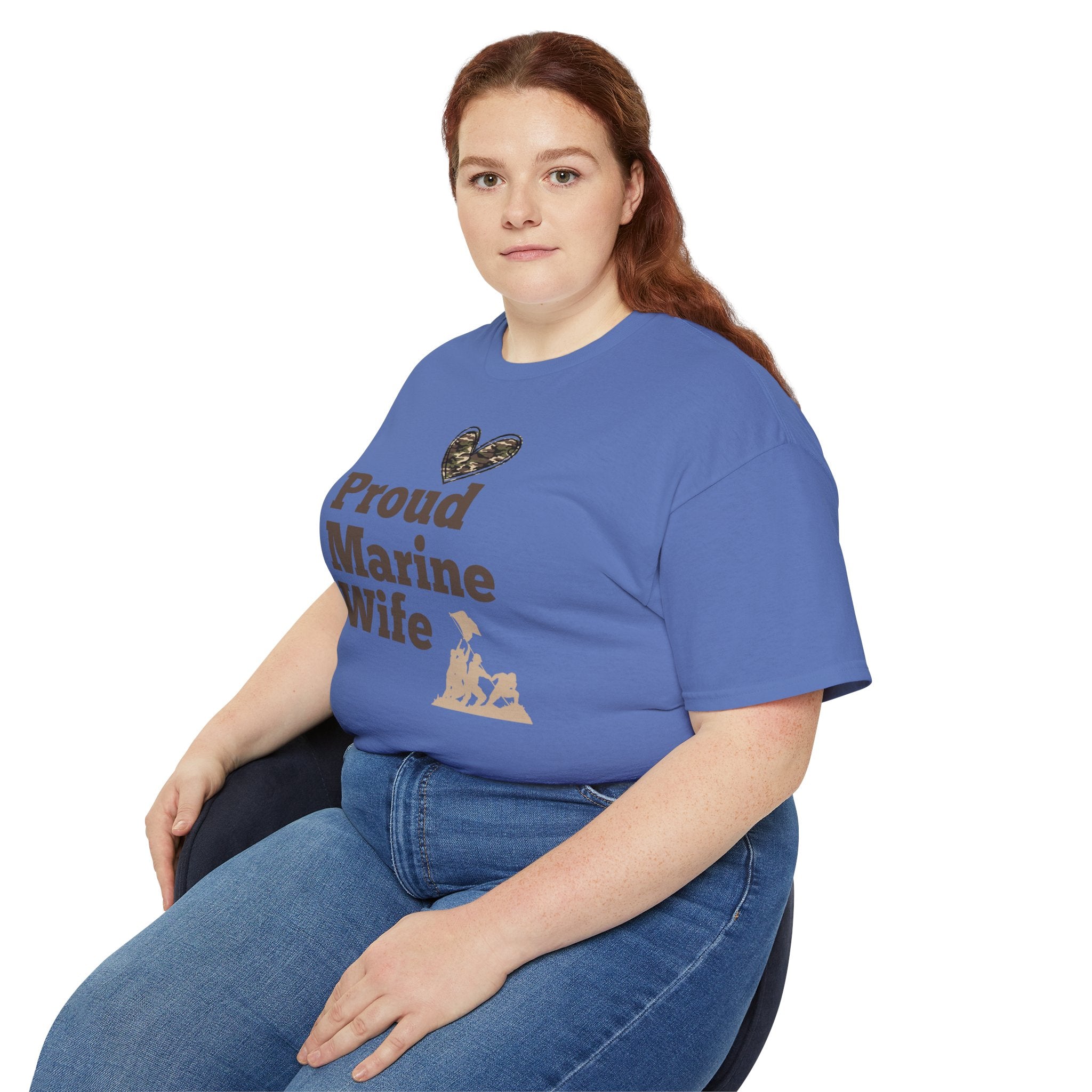 Proud Marine Wife T-Shirt — Camouflage Heart & Marine Family Tee