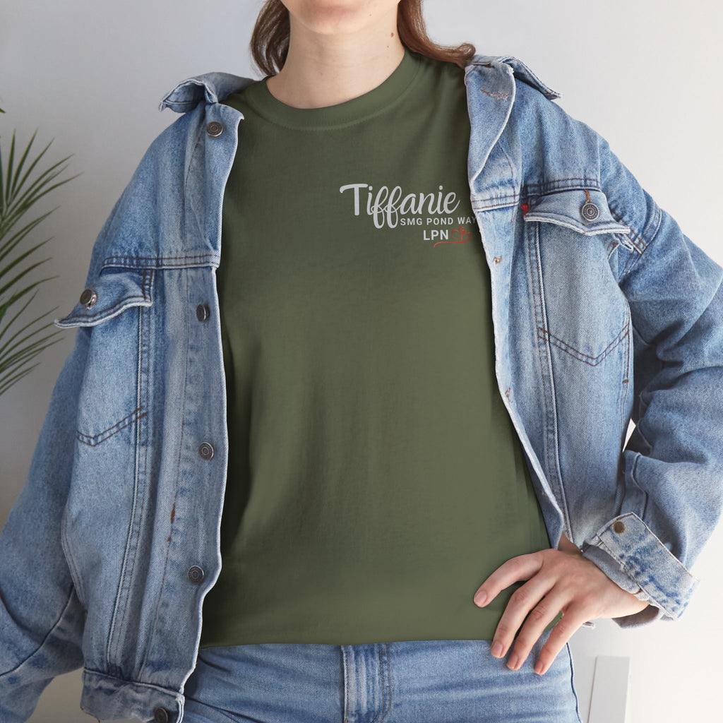 "Tiffanie" Minimal Script with Heart Chest Logo T-Shirt