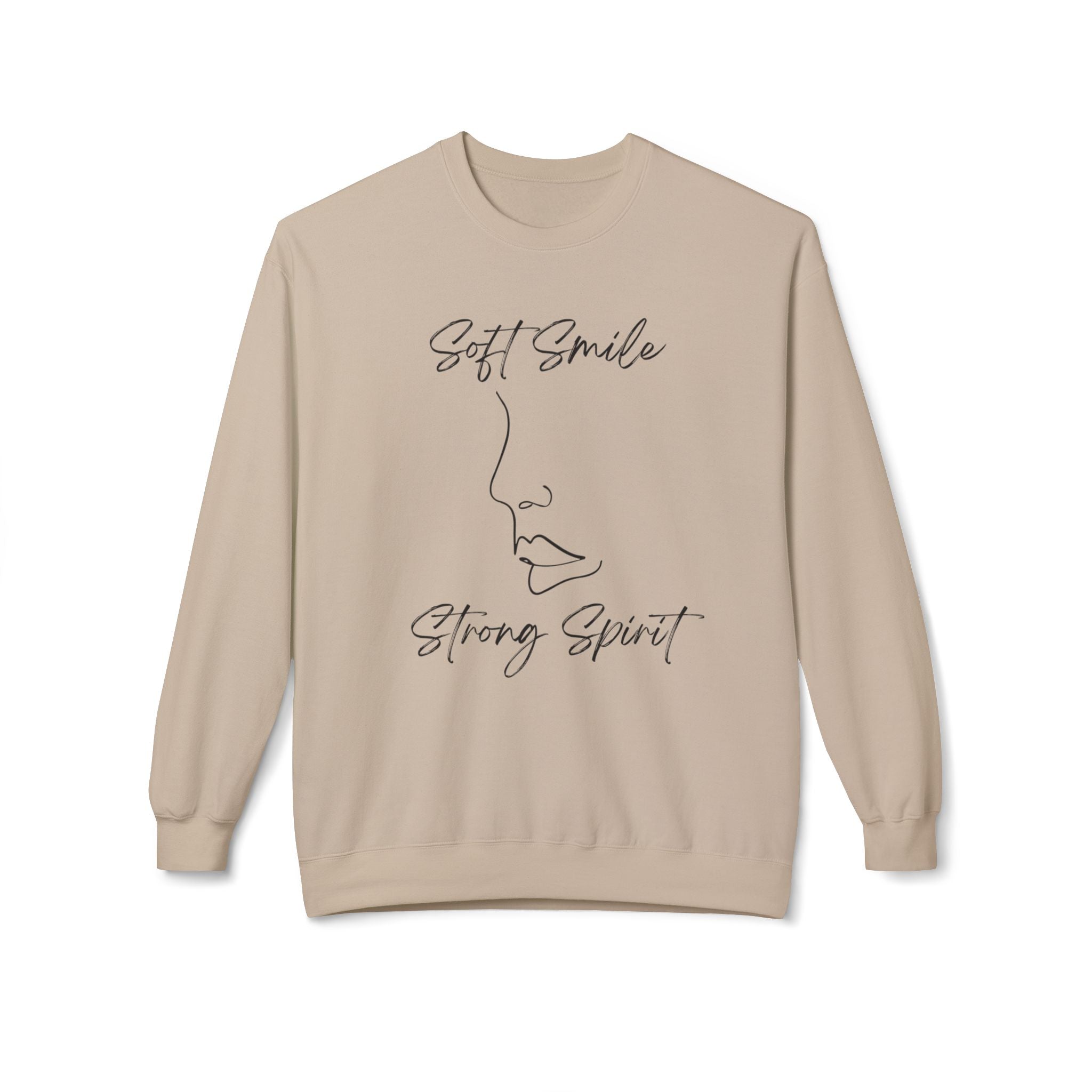 Crewneck Sweatshirt — "Soft Smile, Strong Spirit" Minimal Line Art
