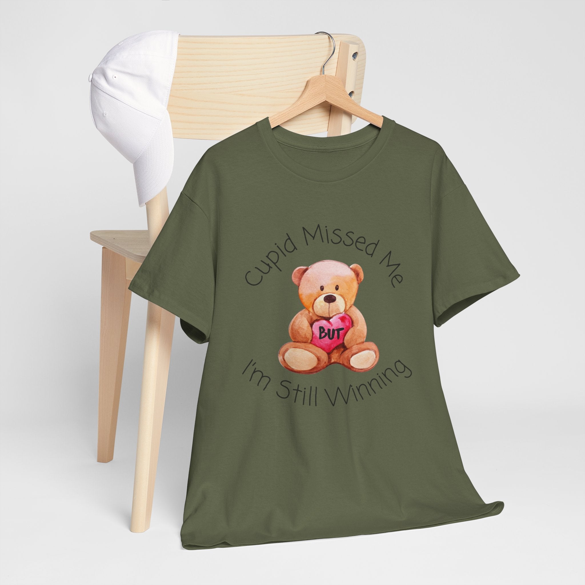 Valentine Teddy Tee - "Cupid Missed Me, I'm Still Winning" Cute Graphic T-Shirt