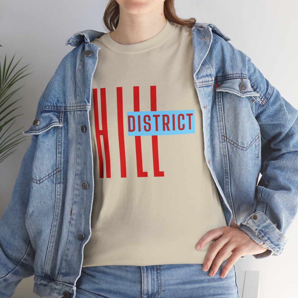 Hill District T-Shirt — Retro Red & Blue 'DISTRICT' Graphic Tee