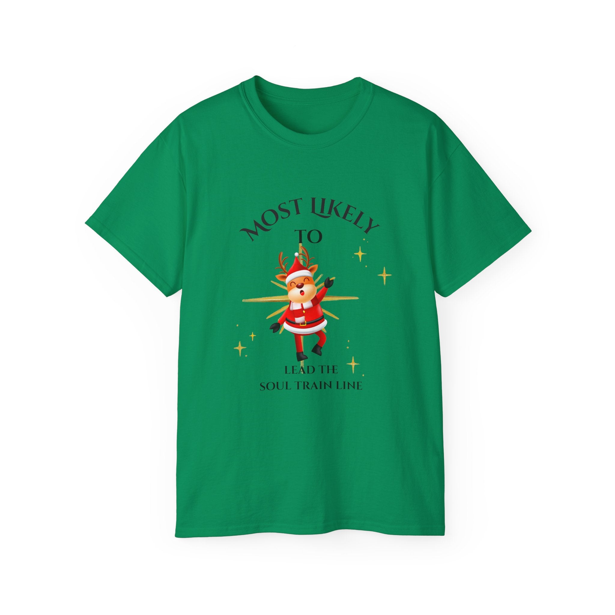 Soul Train Line Christmas Party Tee, Fun Holiday Shirt, Festive Gift for Friends, Unisex Cotton T-shirt, Holiday Cheer Apparel,