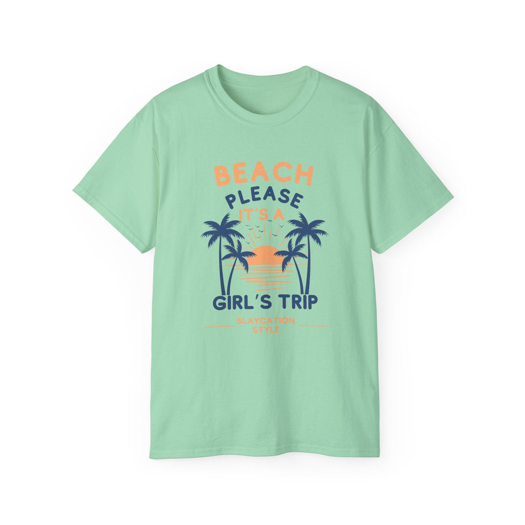 Beach Please It's a Girl's Trip Tee — Tropical Palm Sunset Vacation Shirt