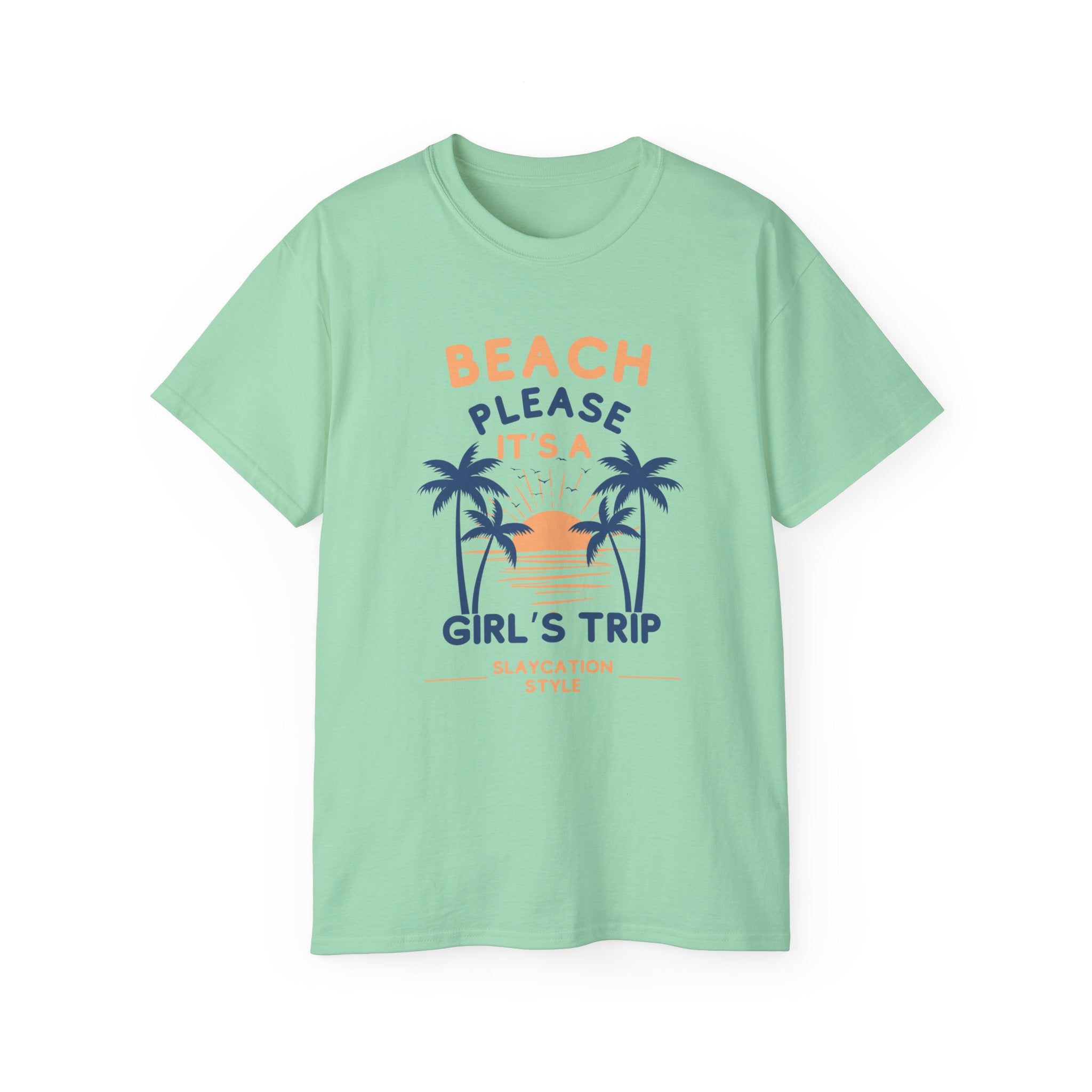 Beach Please It's a Girl's Trip Tee — Tropical Palm Sunset Vacation Shirt