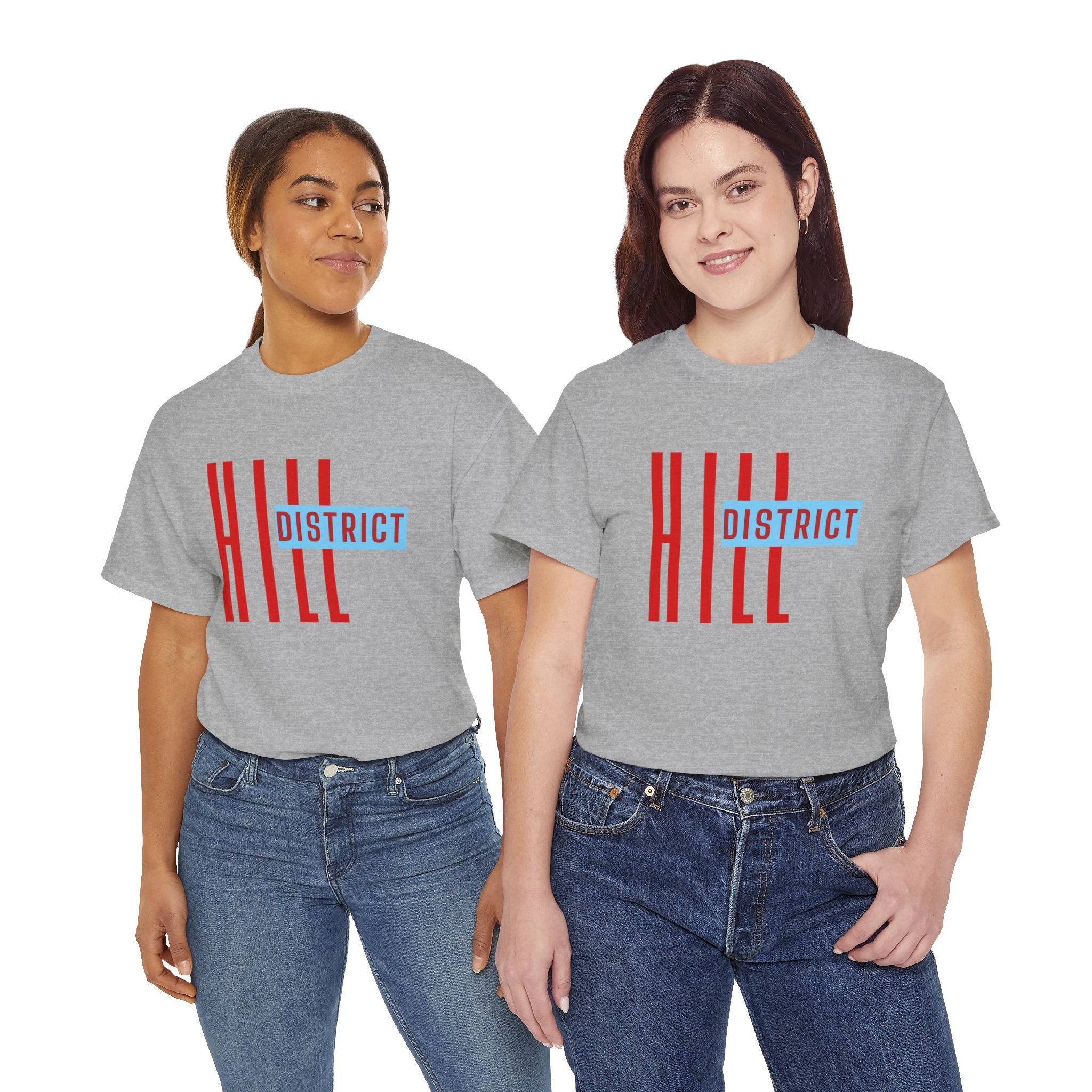 Hill District T-Shirt — Retro Red & Blue 'DISTRICT' Graphic Tee