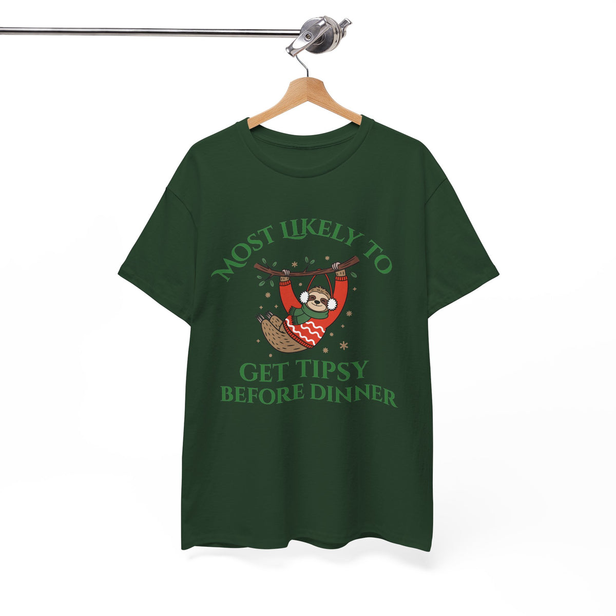 Most Likely to Get Tipsy Before Dinner Christmas Sloth T-Shirt