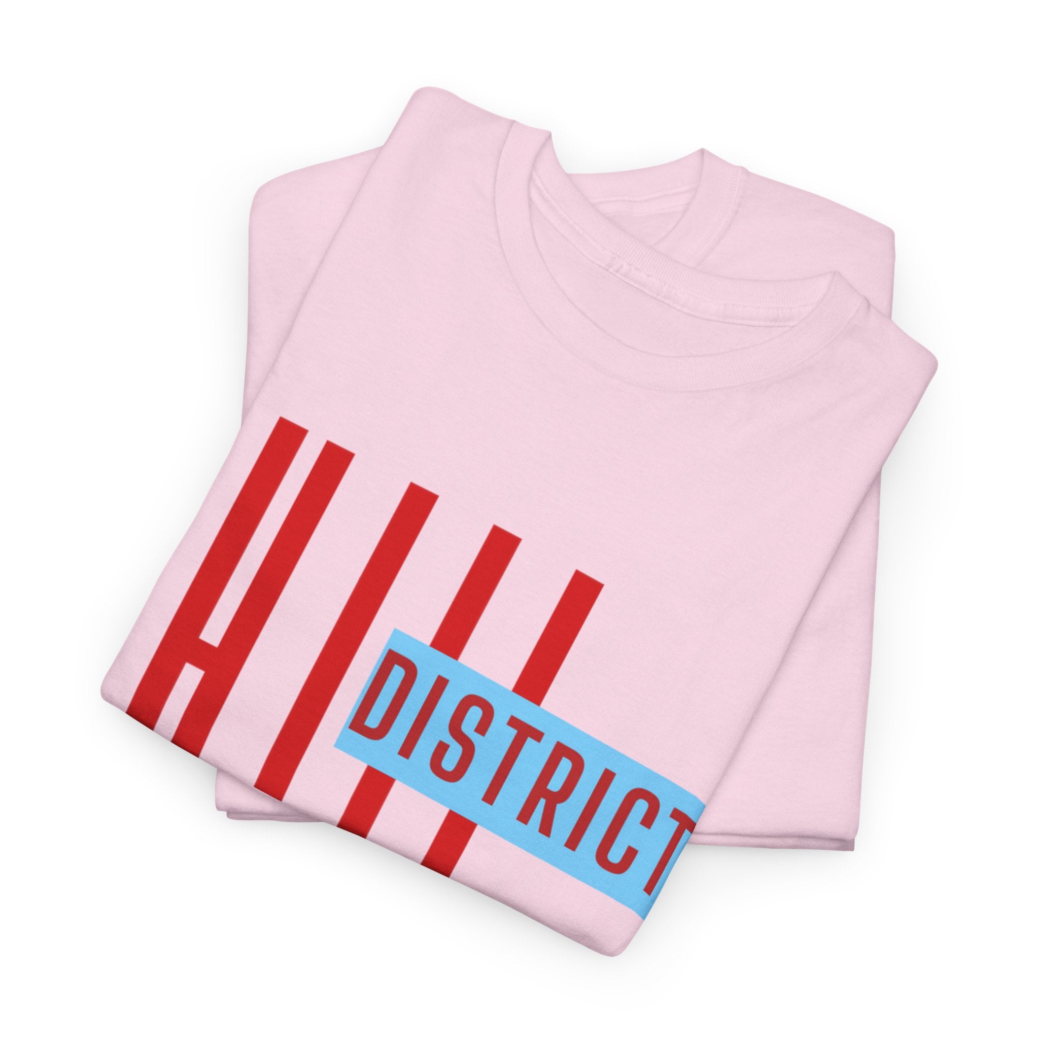Hill District T-Shirt — Retro Red & Blue 'DISTRICT' Graphic Tee