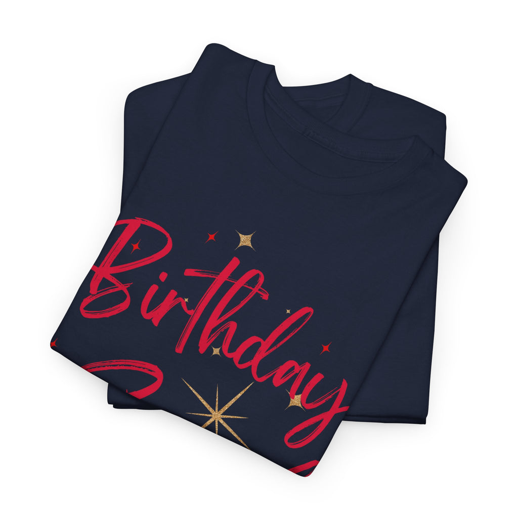 Birthday Squad T-Shirt — Women's Party Tee with Pink Script & Gold Stars