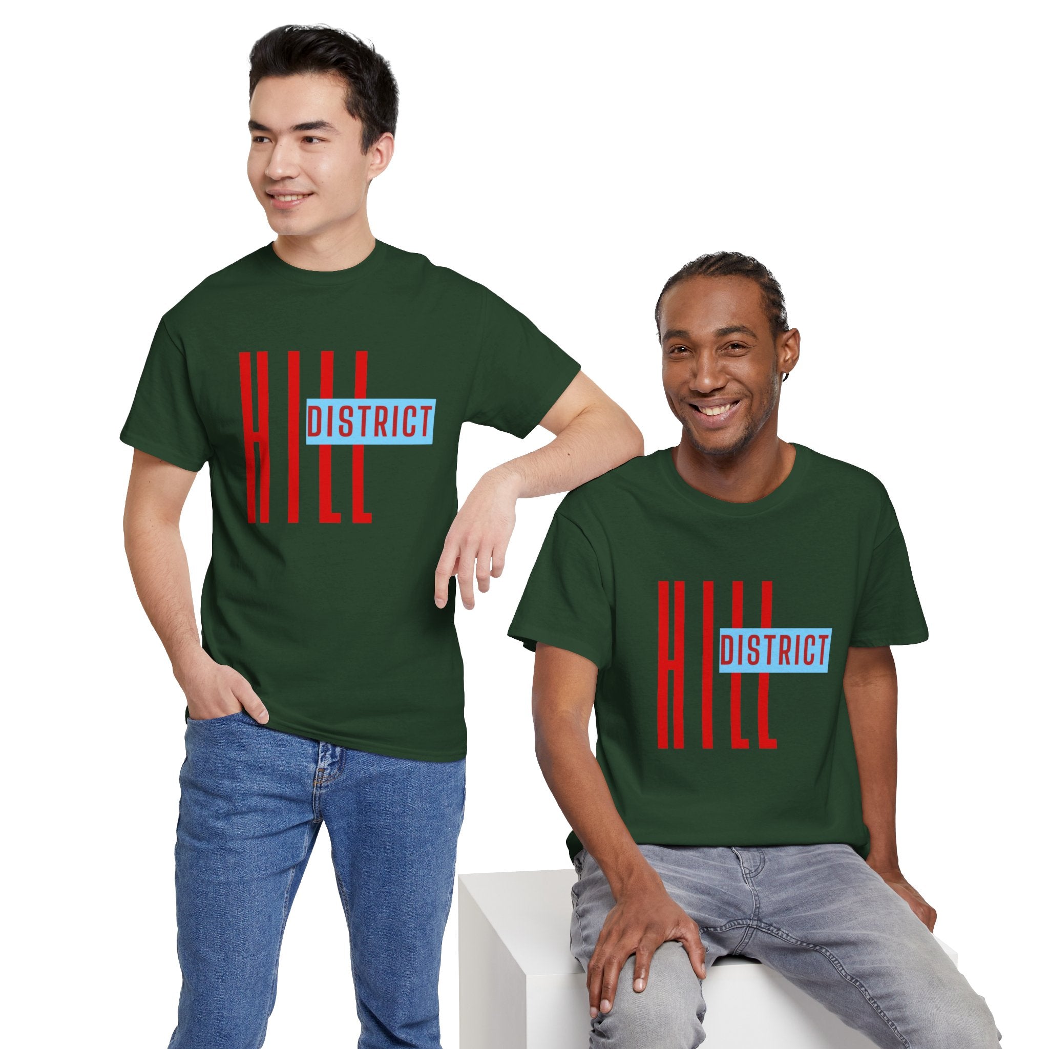 Hill District T-Shirt — Retro Red & Blue 'DISTRICT' Graphic Tee