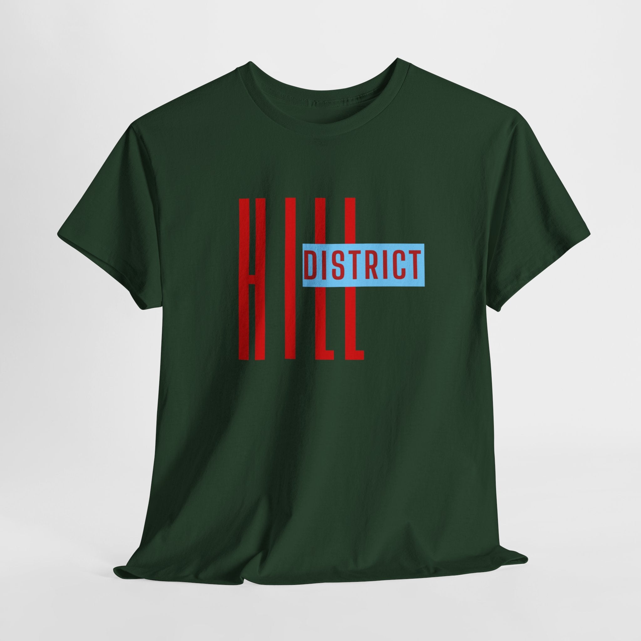Hill District T-Shirt — Retro Red & Blue 'DISTRICT' Graphic Tee