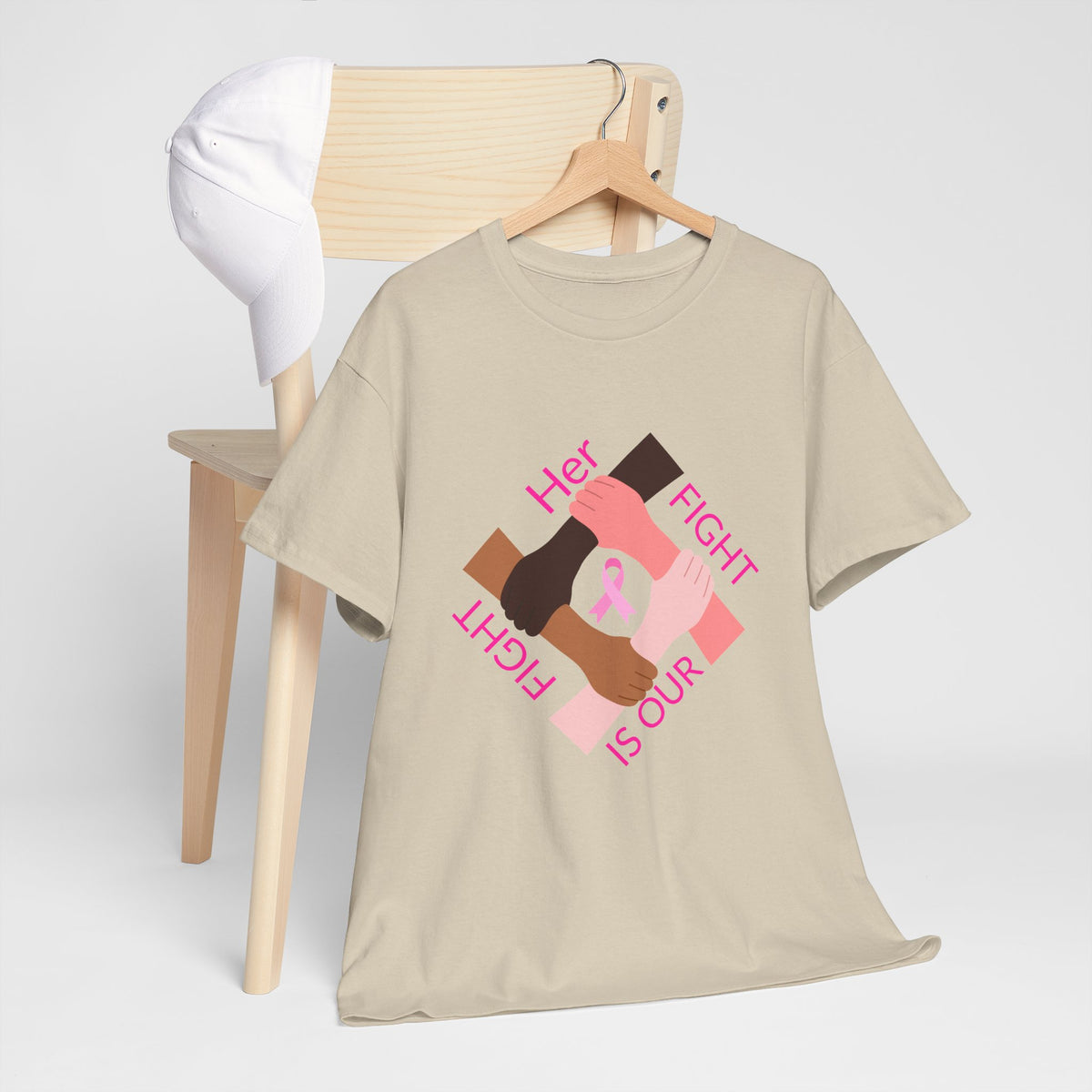 Breast Cancer Awareness Tee —Front of Tee “Our Fight Is Her Fight” and Back of Tee-Pink Ribbon "Sisters in The Fight" Support Shirt